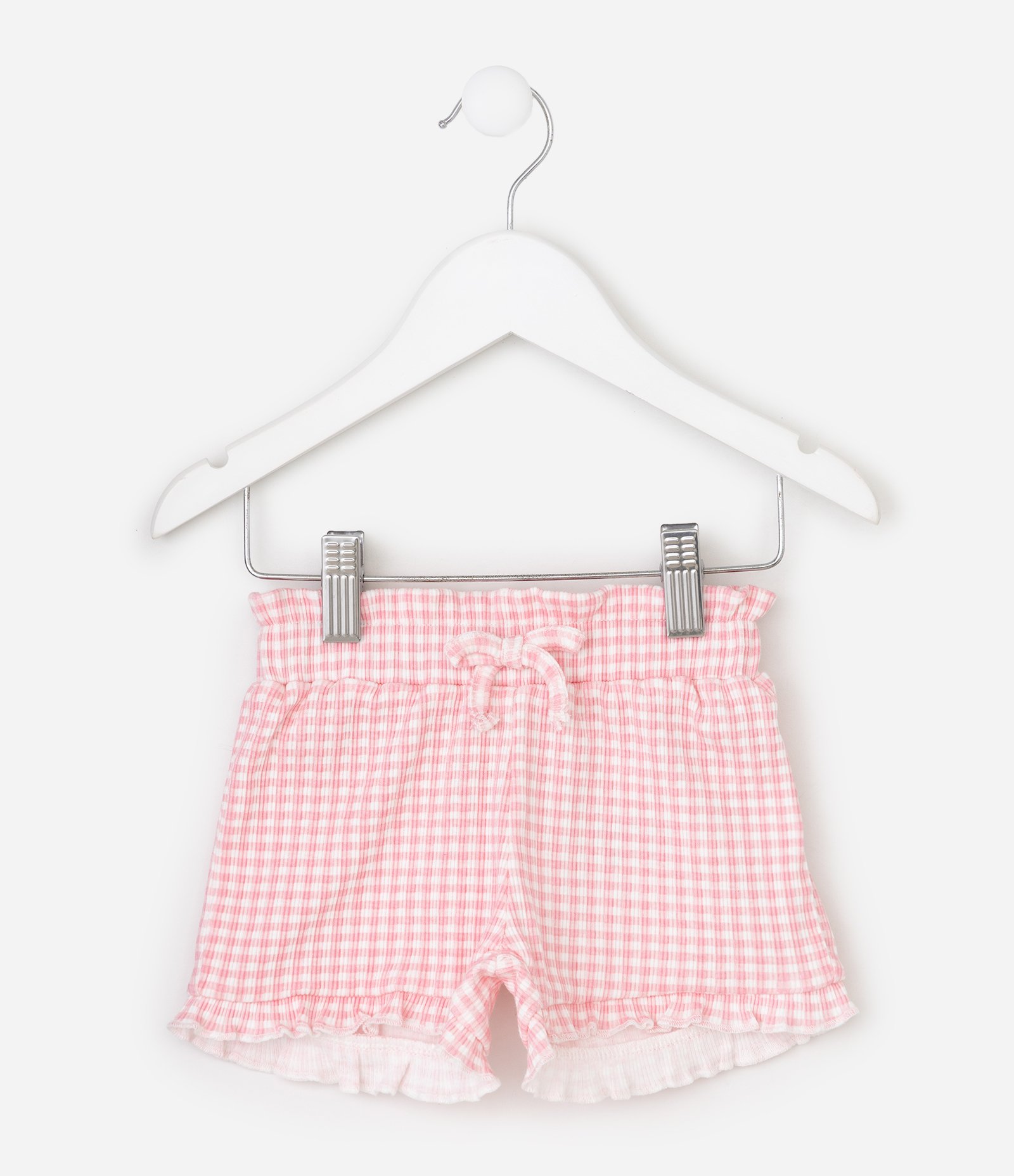 Short Ribana Vichy com Babado Bebê - Tam 0 a 18 Meses Rosa 2