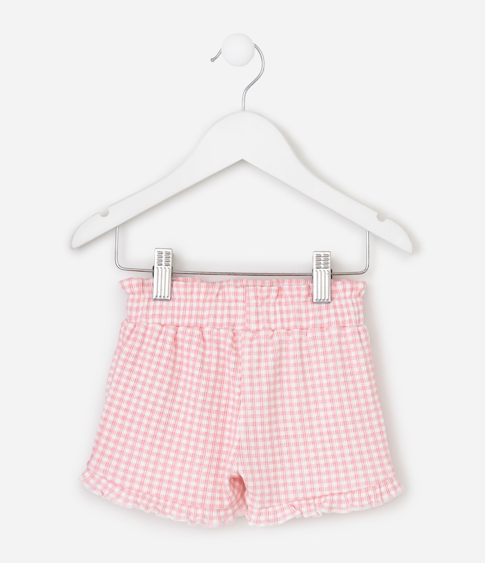 Short Ribana Vichy com Babado Bebê - Tam 0 a 18 Meses Rosa 3
