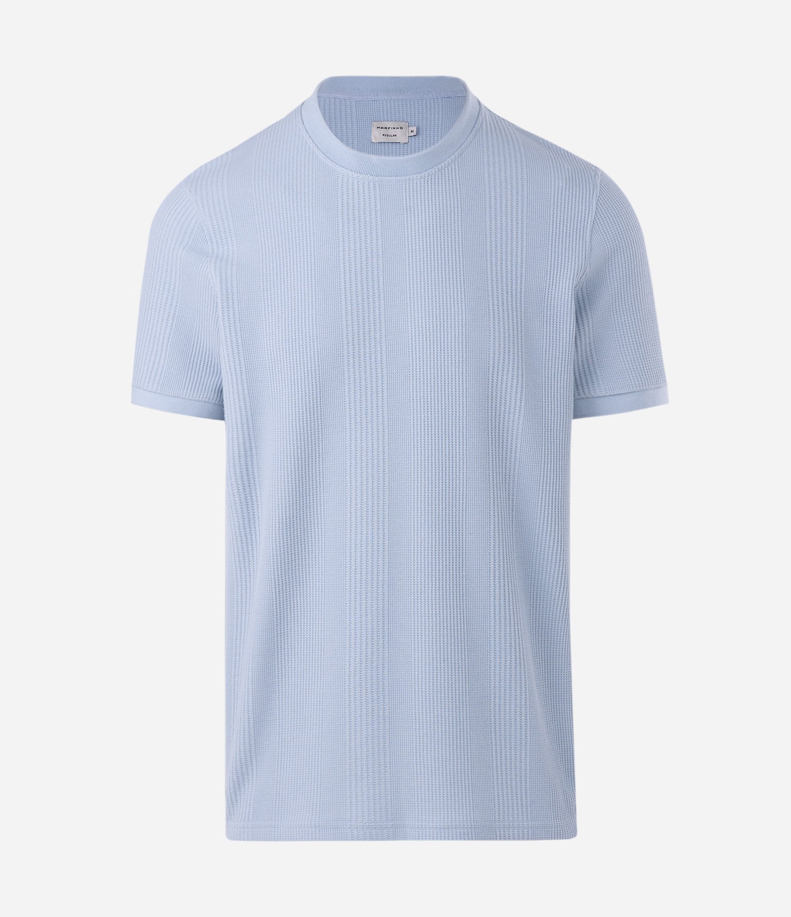 Camiseta Regular em Algodão com Textura Vertical Azul 5