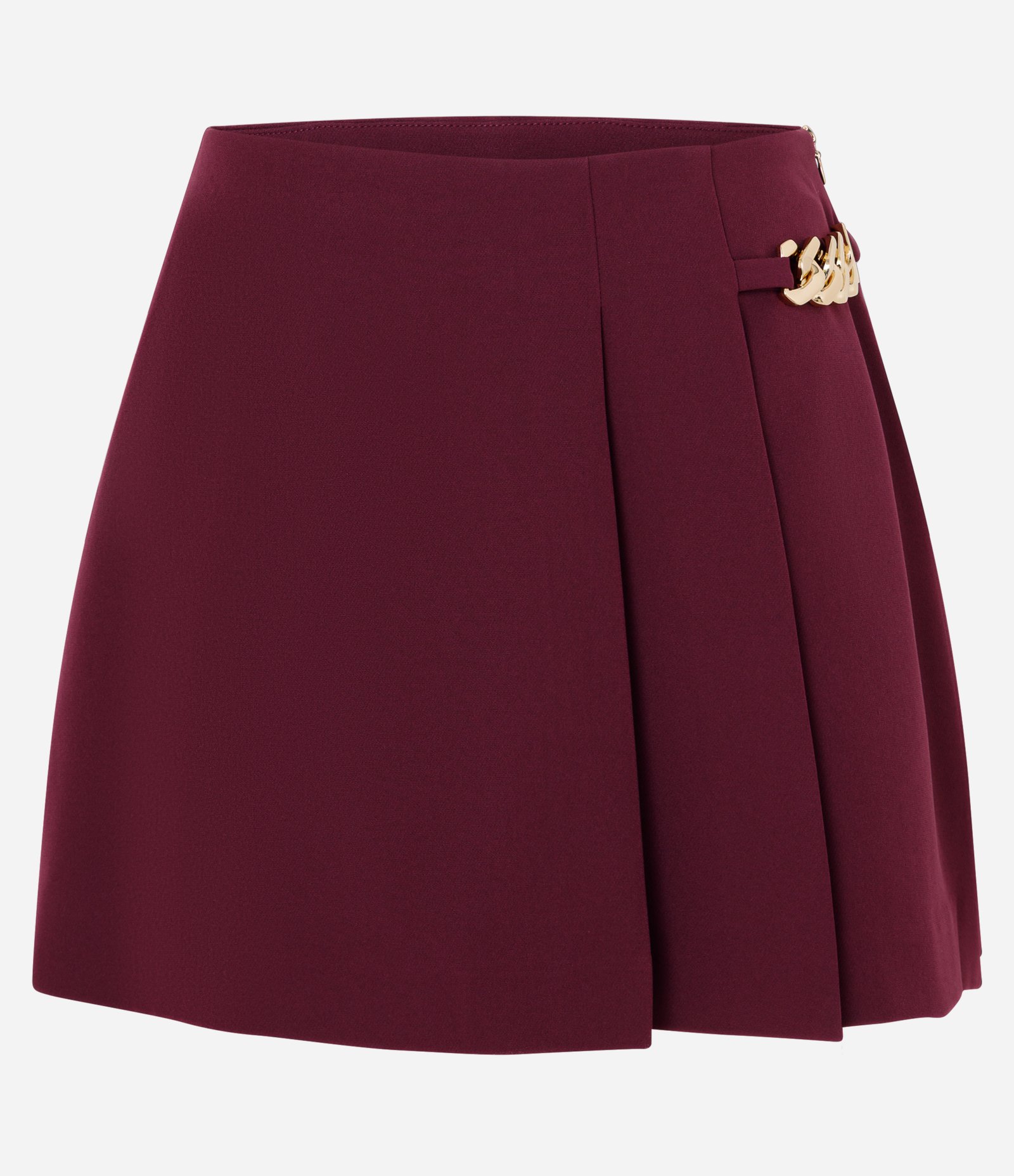 Short Saia Alfaiatado com Corrente Metálica Bordô 1