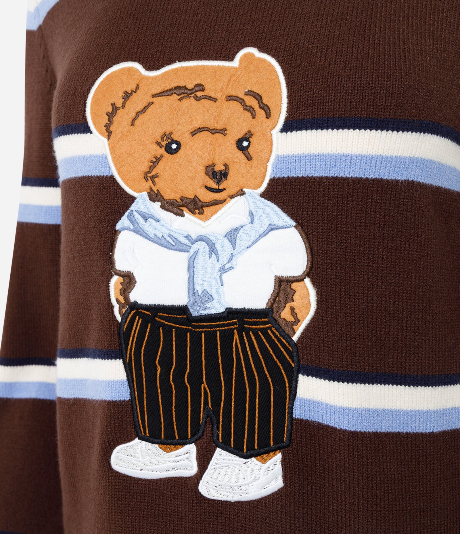 Blusa Listrada em Tricô com Bordado de Urso Marrom 6