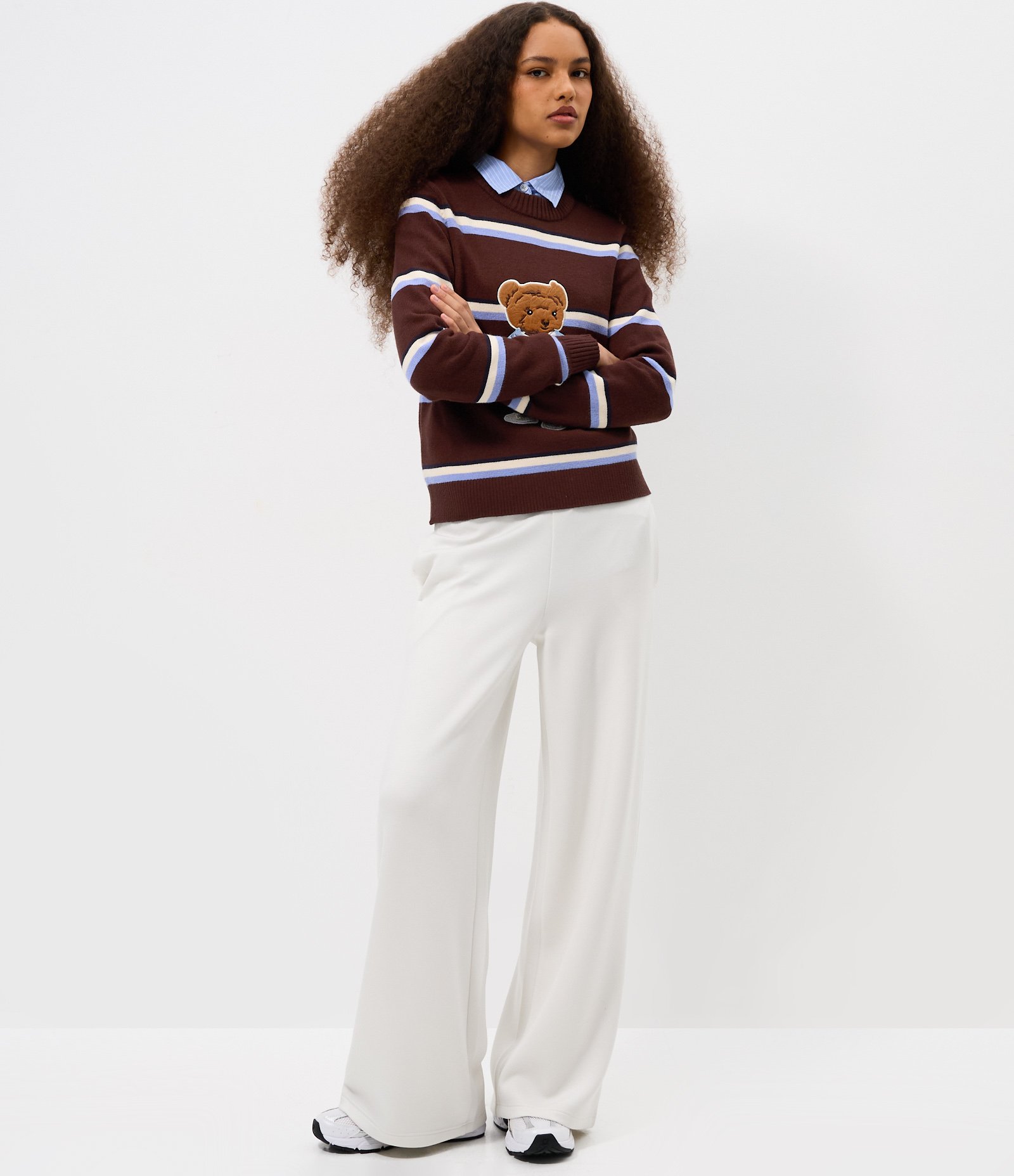 Blusa Listrada em Tricô com Bordado de Urso Marrom 2