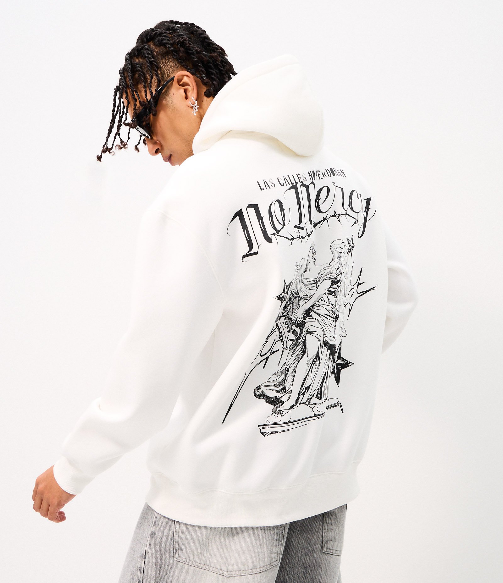 Moletom com Lettering No Mercy com Capuz Branco 1