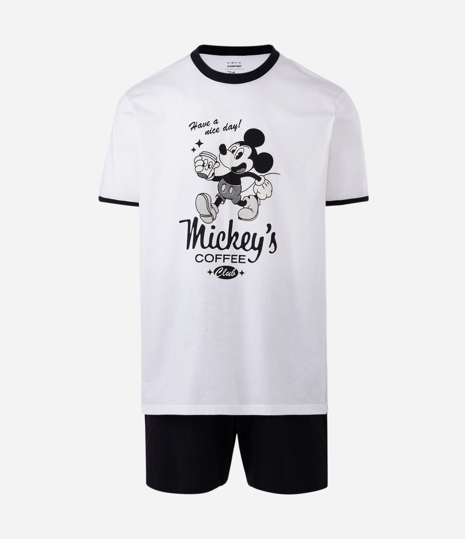 Pijama Curto Mickey Coffee Club em Algodão Branco 4
