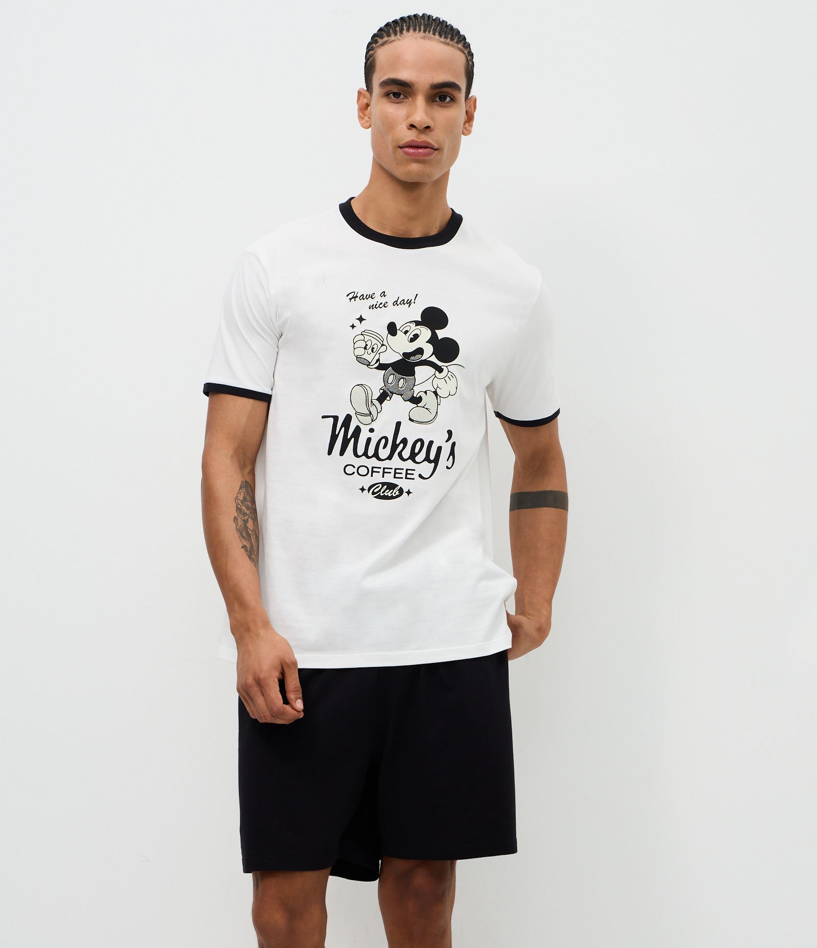 Pijama Curto Mickey Coffee Club em Algodão Branco 2