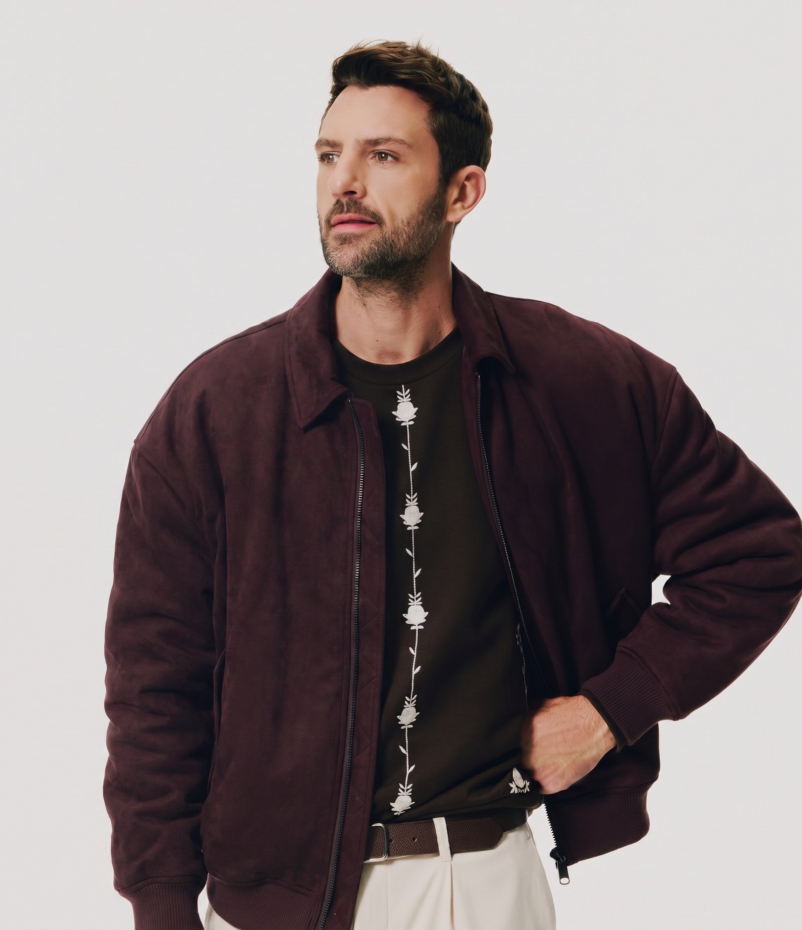 Jaqueta Pesada Bomber em Suede com Bolso Marrom 1