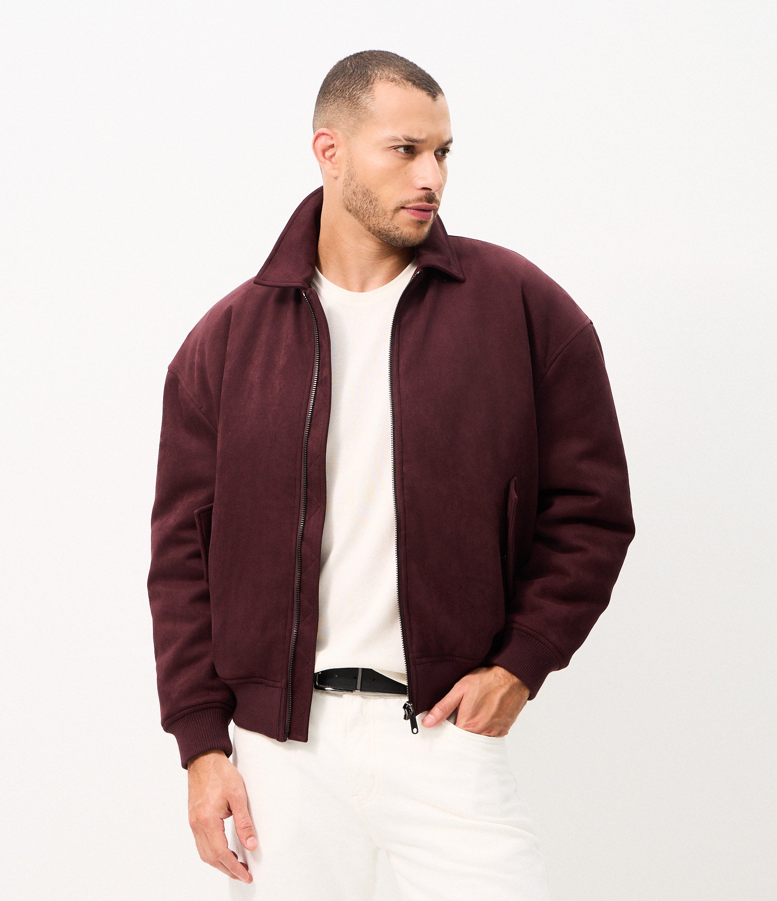 Jaqueta Pesada Bomber em Suede com Bolso Marrom 2