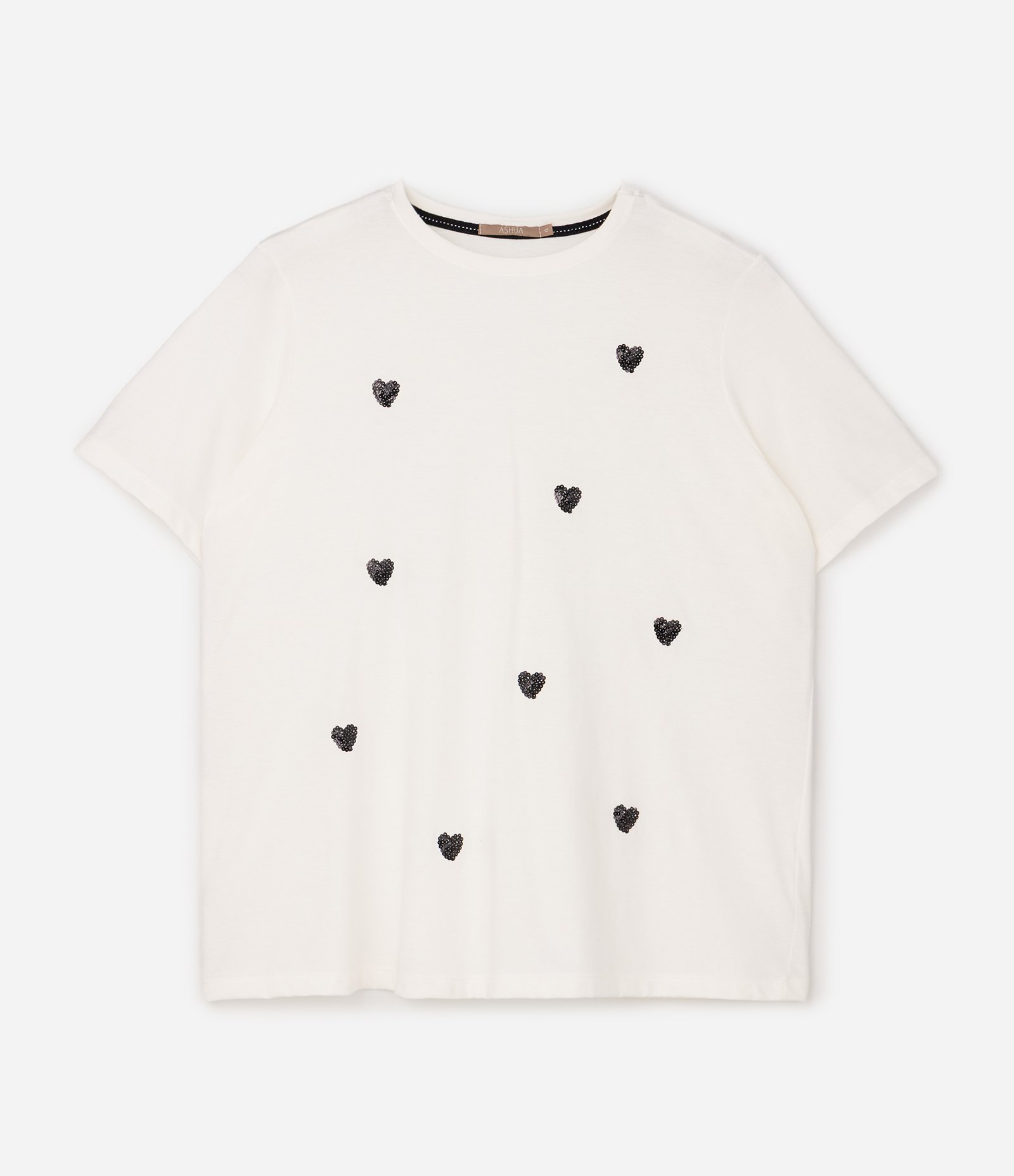 Blusa Manga Curta com Corações em Paetê Curve & Plus Size Off White 1