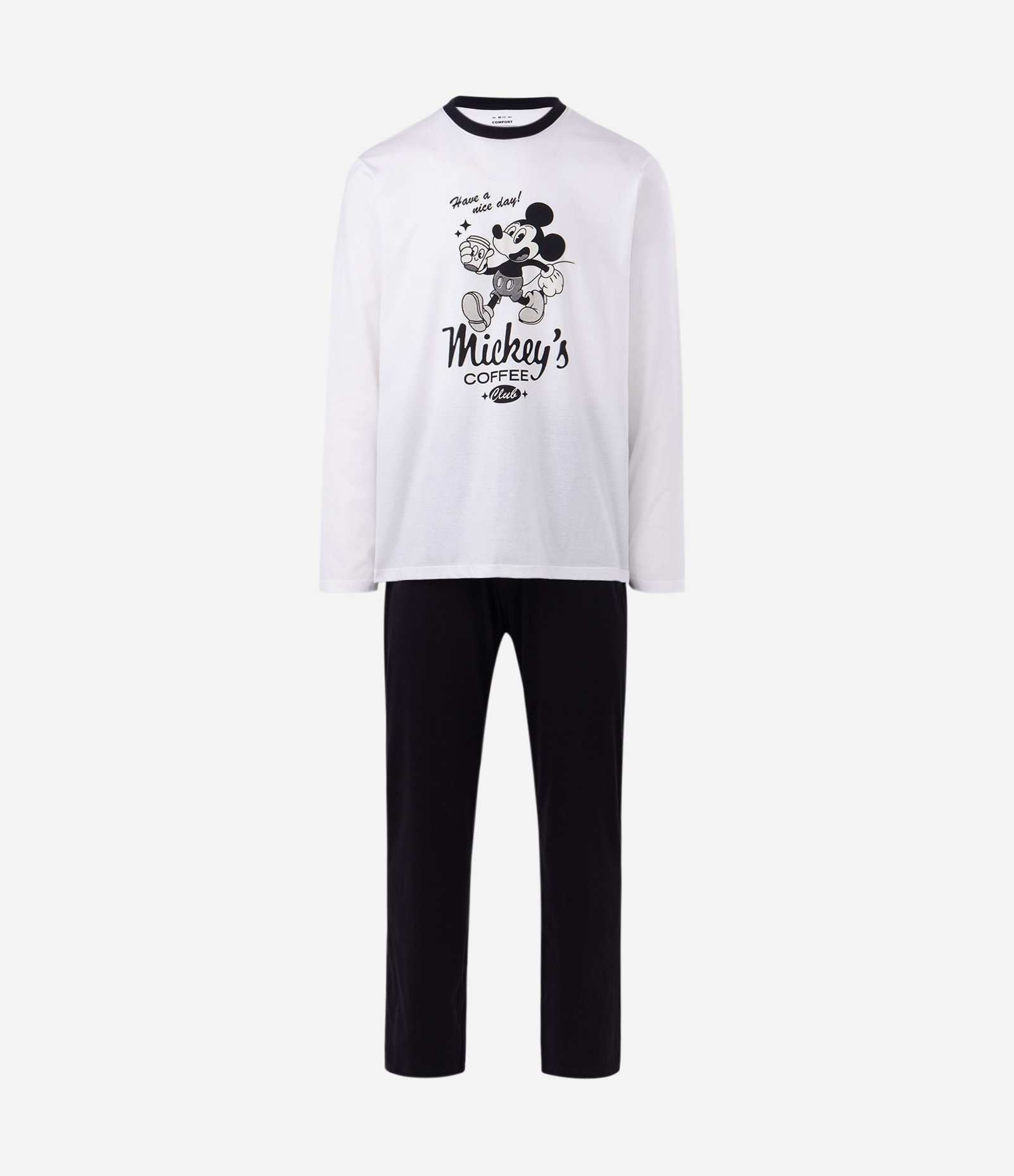 Pijama Longo Mickey Coffee Club em Algodão Branco 4