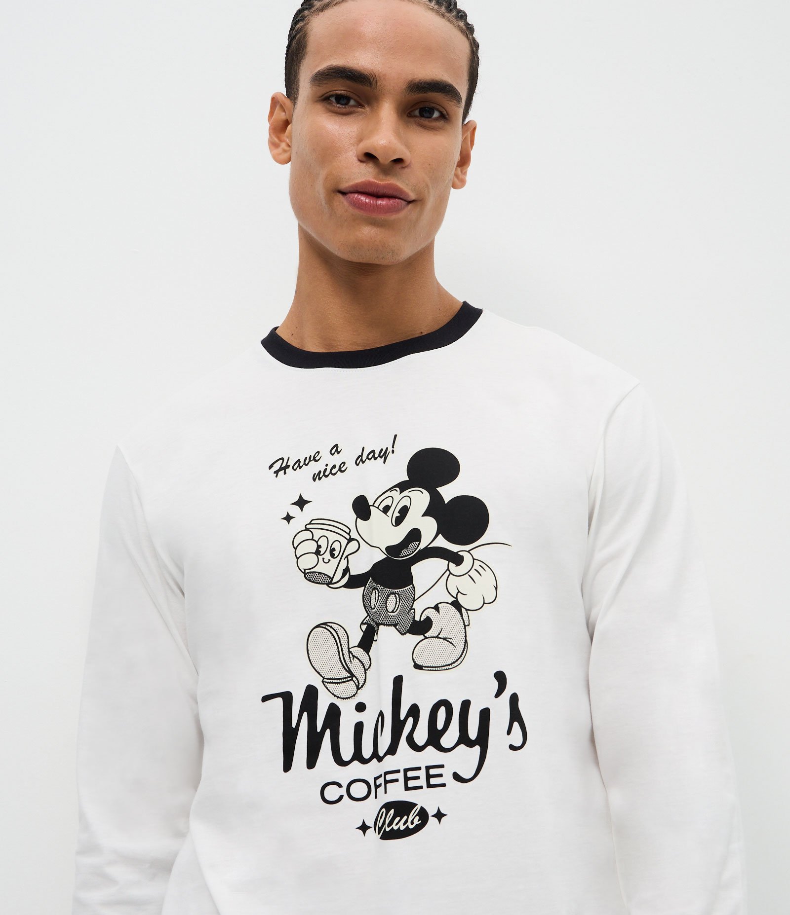 Pijama Longo Mickey Coffee Club em Algodão Branco 2