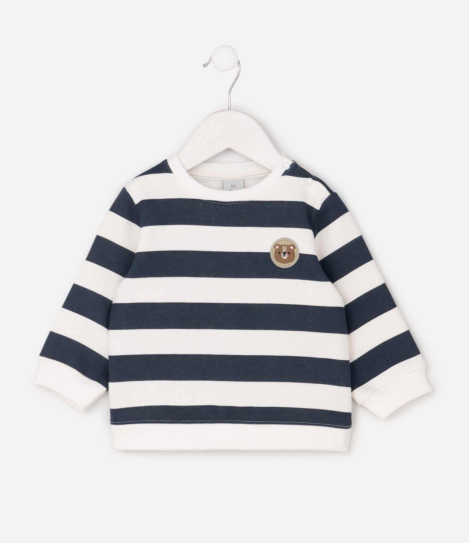 Casaco Infantil Listrado com Bordado de Ursinho – Tam 0 a 18 Meses Branco/Azul 2