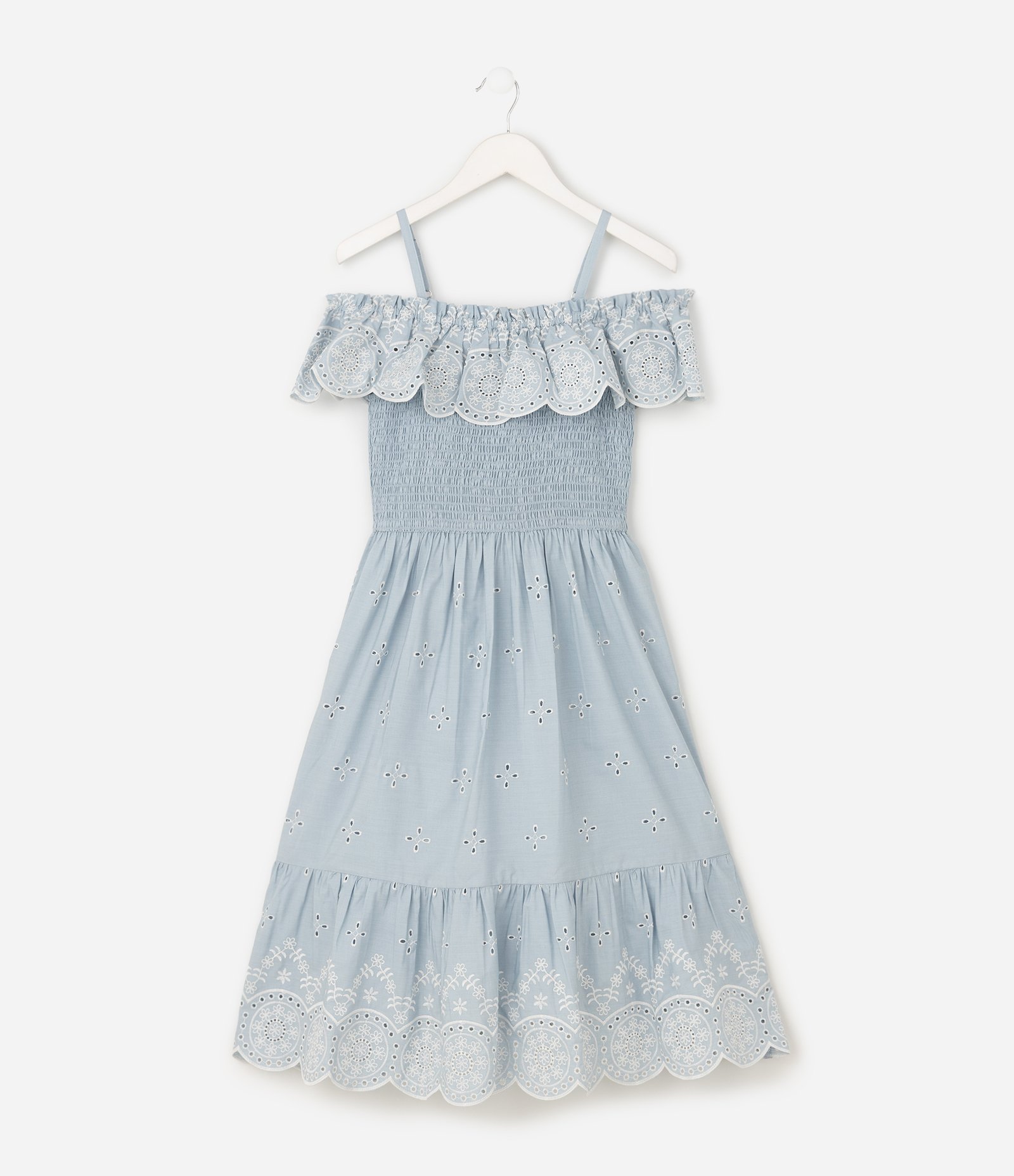 Vestido Infantil em Laise com Bordado Floral e Babado – Tam 5 a 16 Anos Azul Claro 2