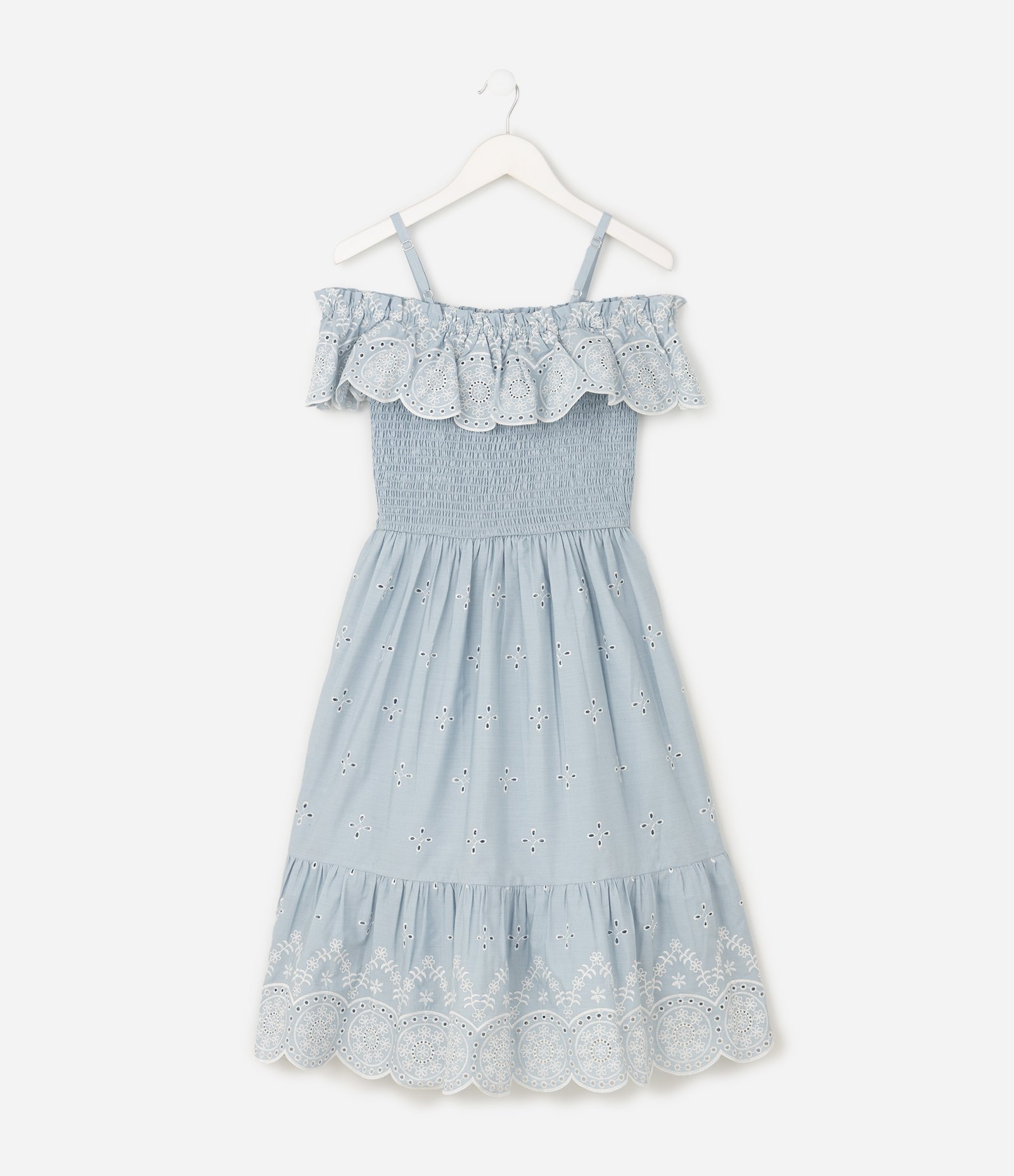 Vestido Infantil em Laise com Bordado Floral e Babado – Tam 5 a 16 Anos Azul Claro 3