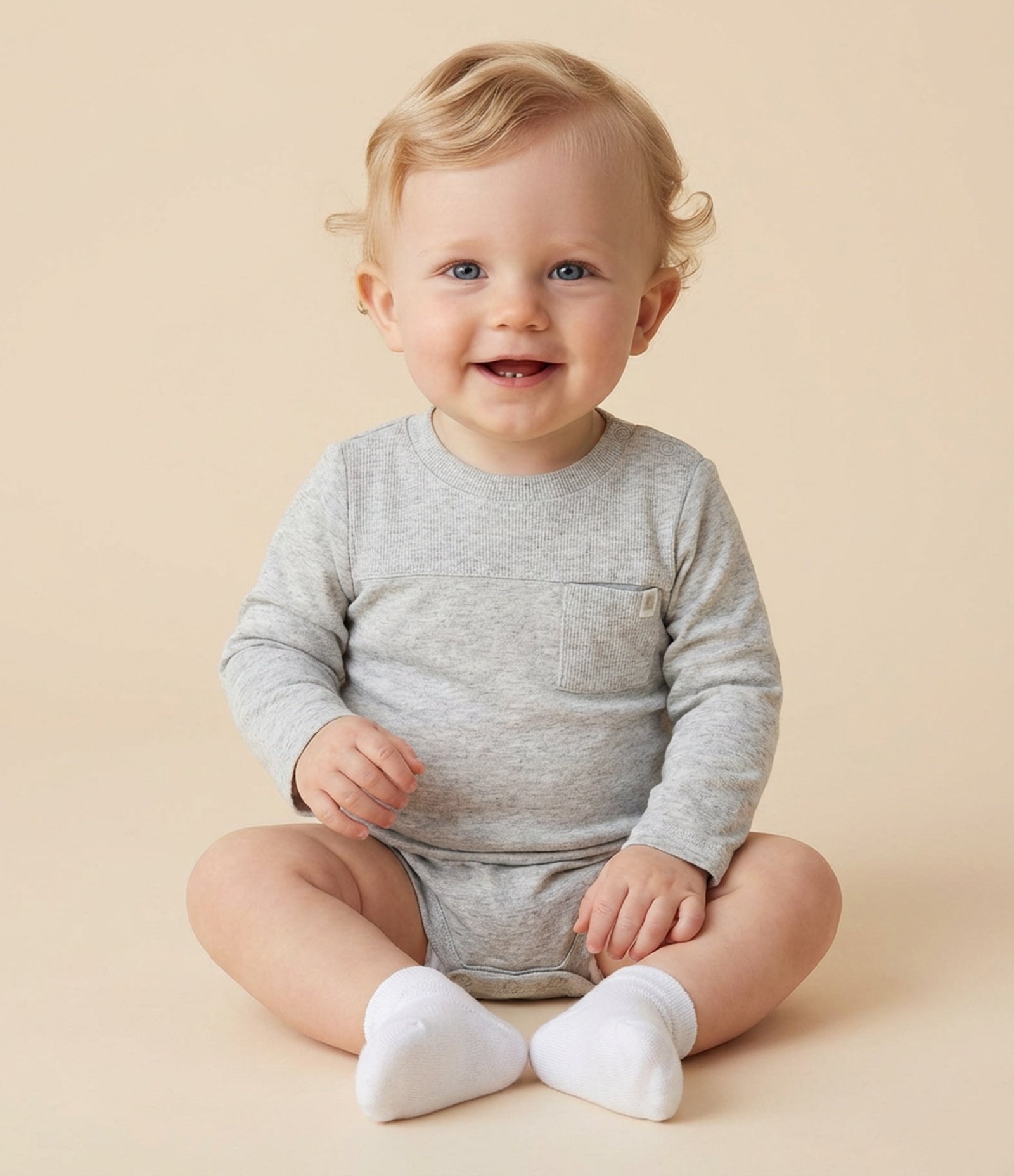 Body Bebê em Cotton com Recortes e Bolso Frontal – Tam 0 a 18 Meses Cinza Mescla 1