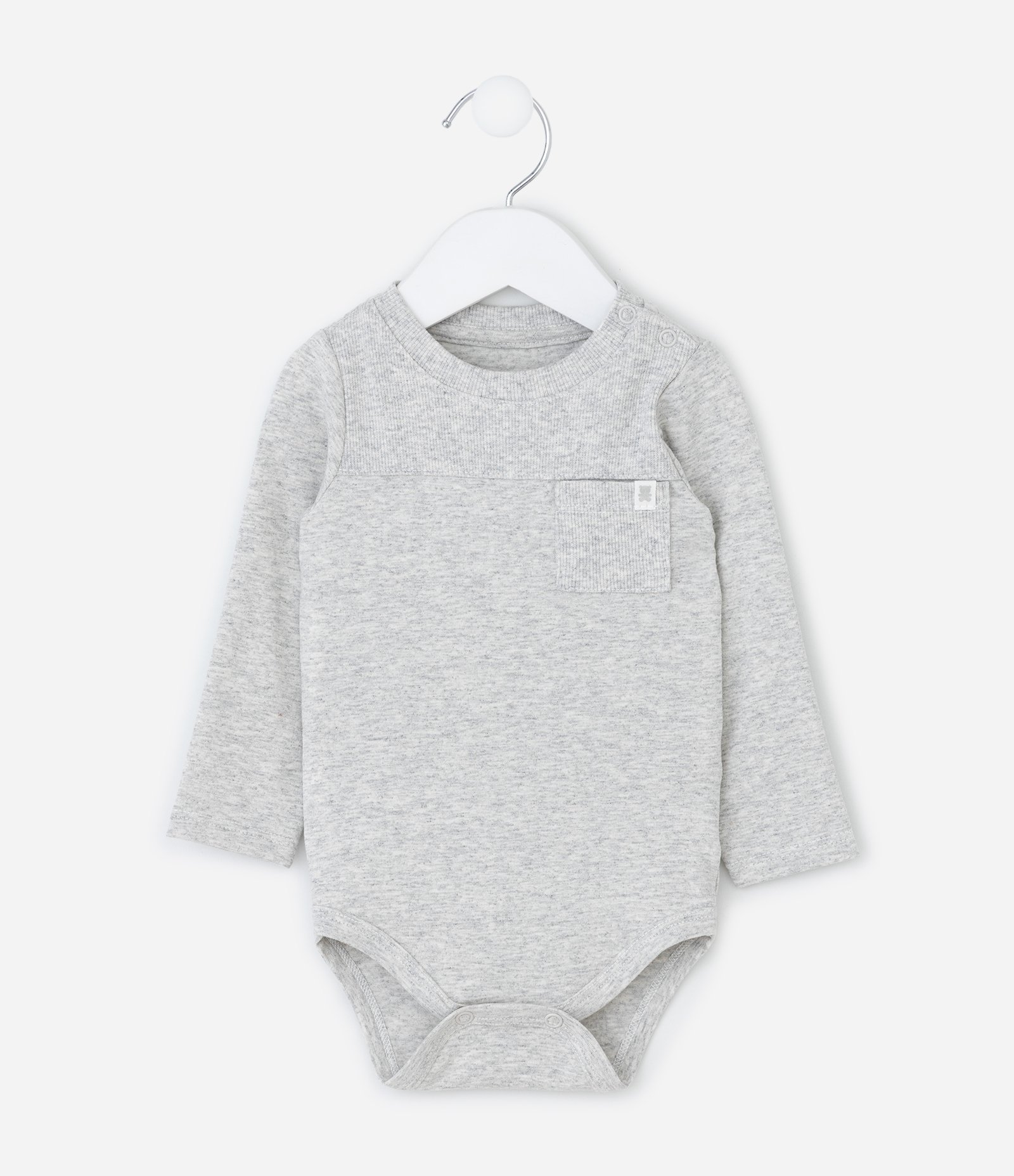 Body Bebê em Cotton com Recortes e Bolso Frontal – Tam 0 a 18 Meses Cinza Mescla 2