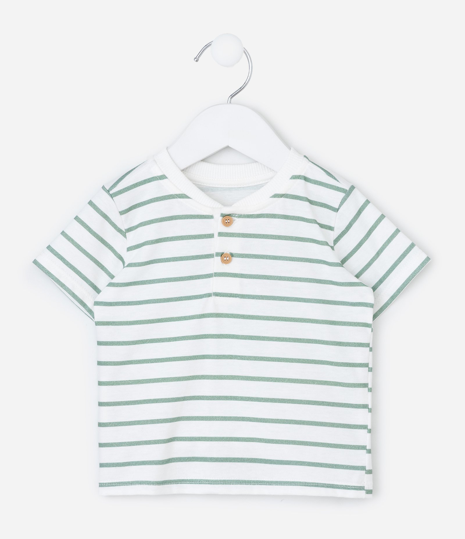 Conjunto Infantil com Camiseta Listrada e Bermuda – Tam 0 a 18 Meses Verde/Branco 2