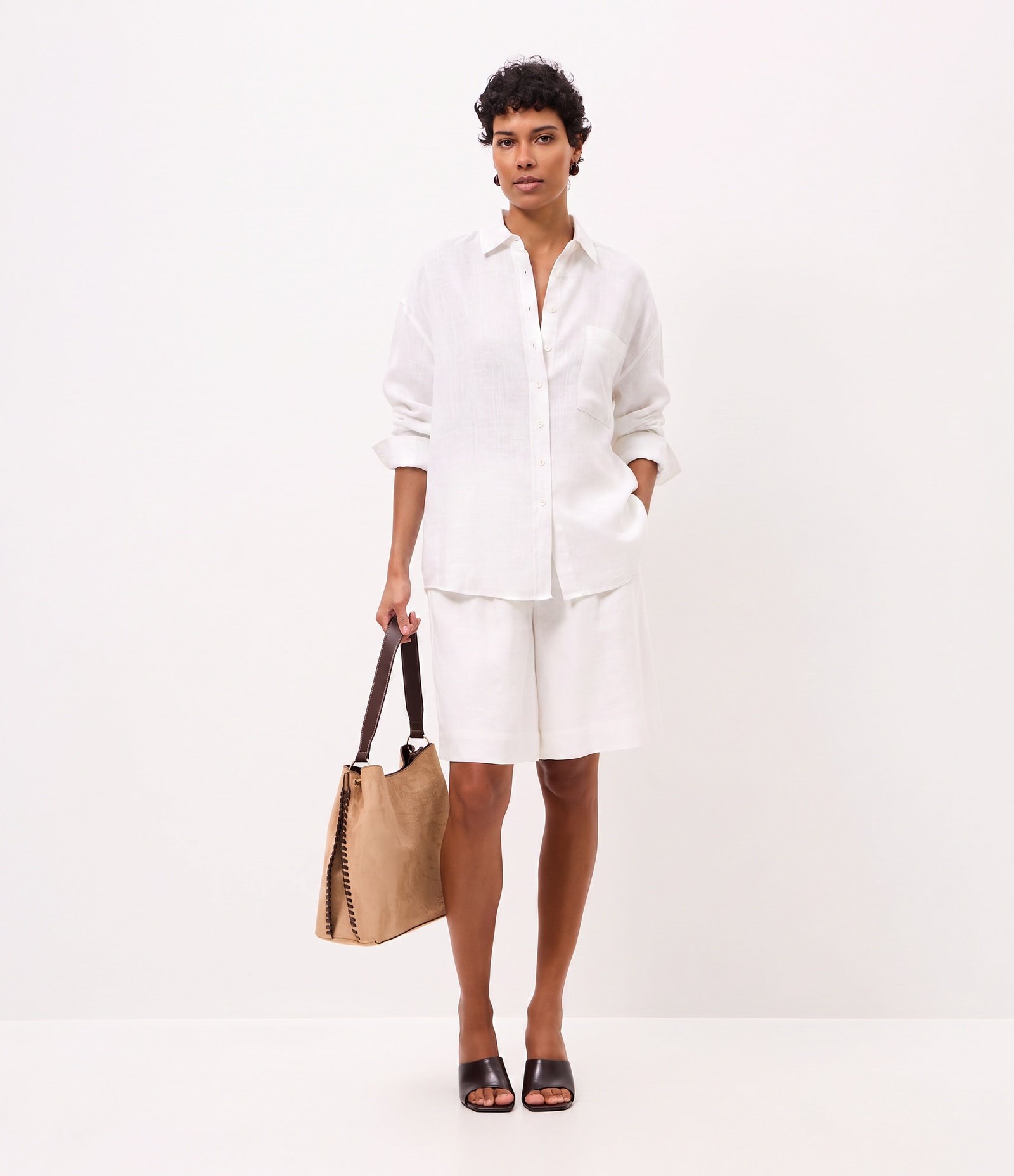 Camisa Oversized em Viscolinho com Punhos Ajustados Branco 3