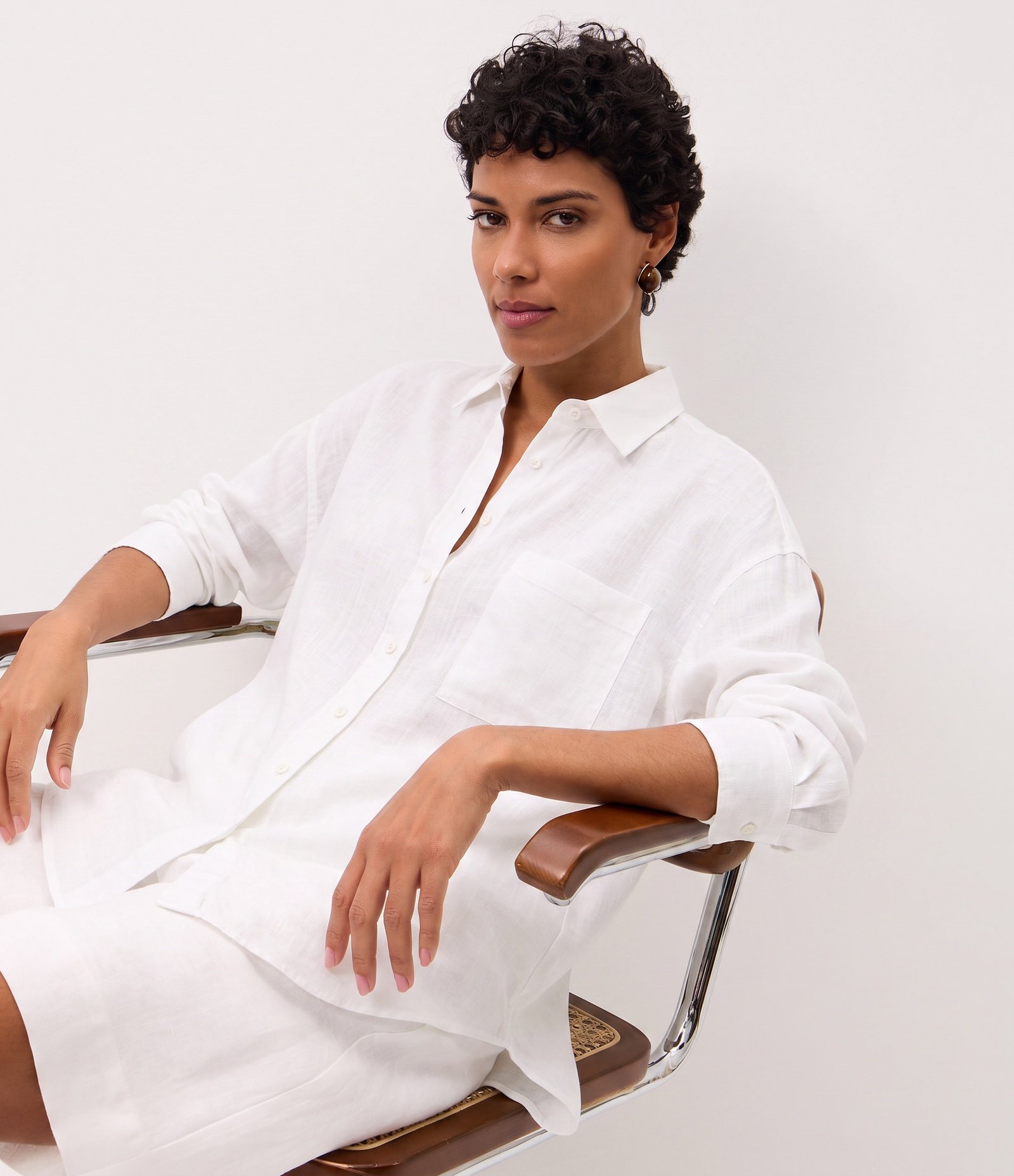 Camisa Oversized em Viscolinho com Punhos Ajustados Branco 1