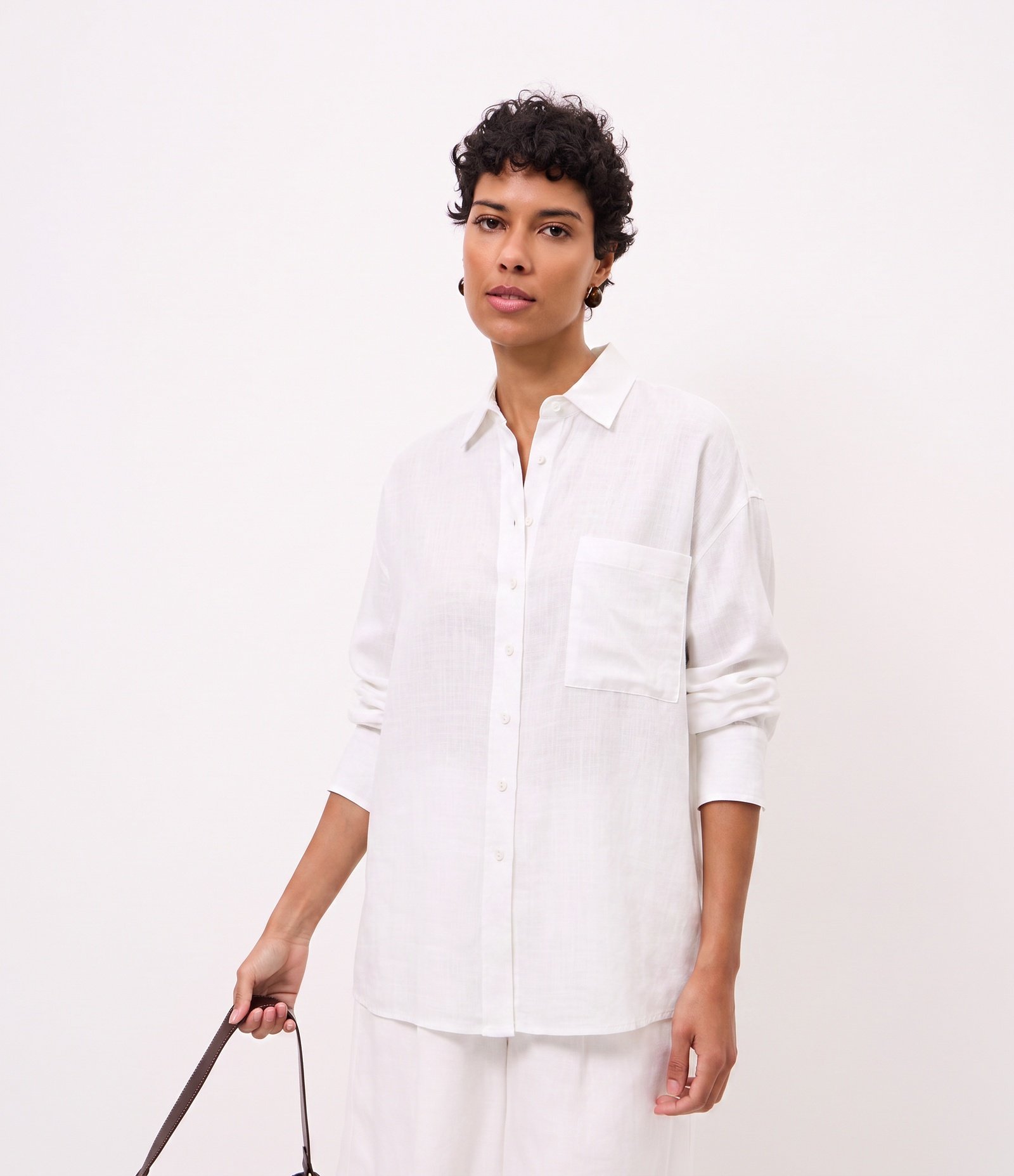 Camisa Oversized em Viscolinho com Punhos Ajustados Branco 4