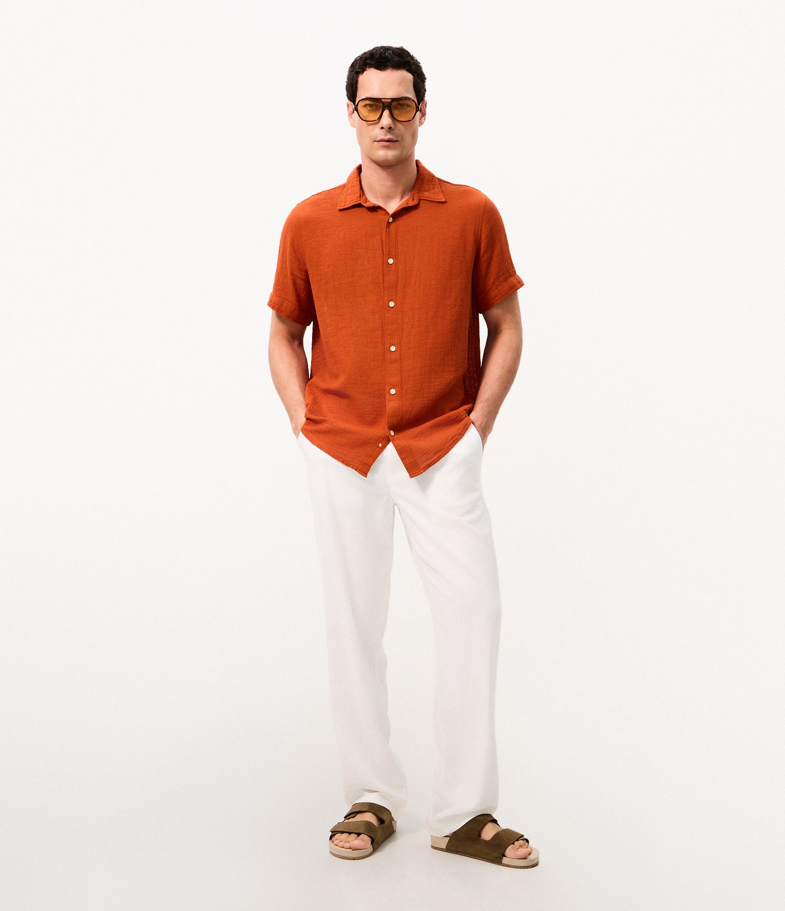 Camisa Comfort em Algodão com Textura Marrom 2