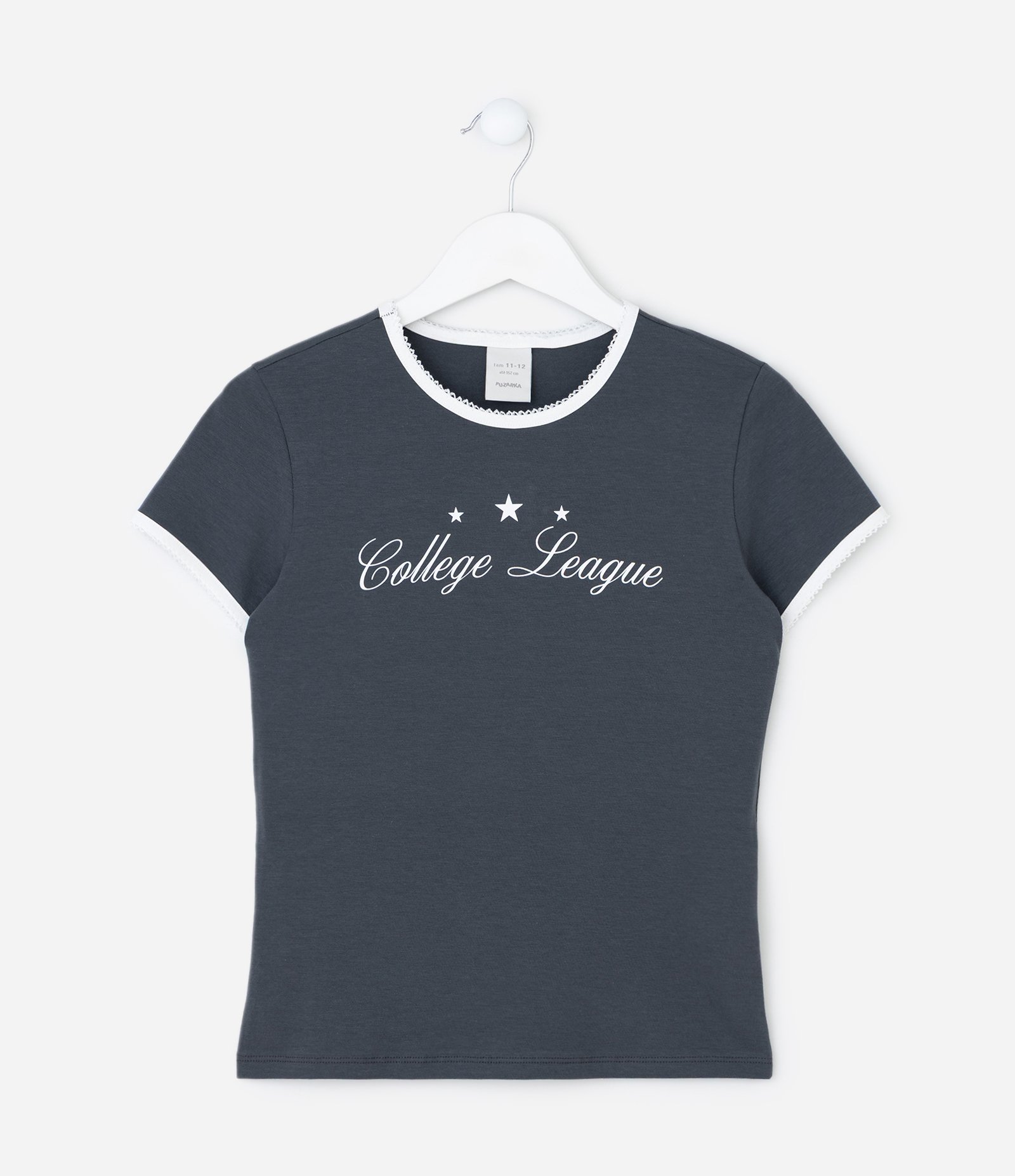 Camiseta Infantil Baby Look com Lettering – Tam 7 a 16 Anos Cinza Chumbo 1