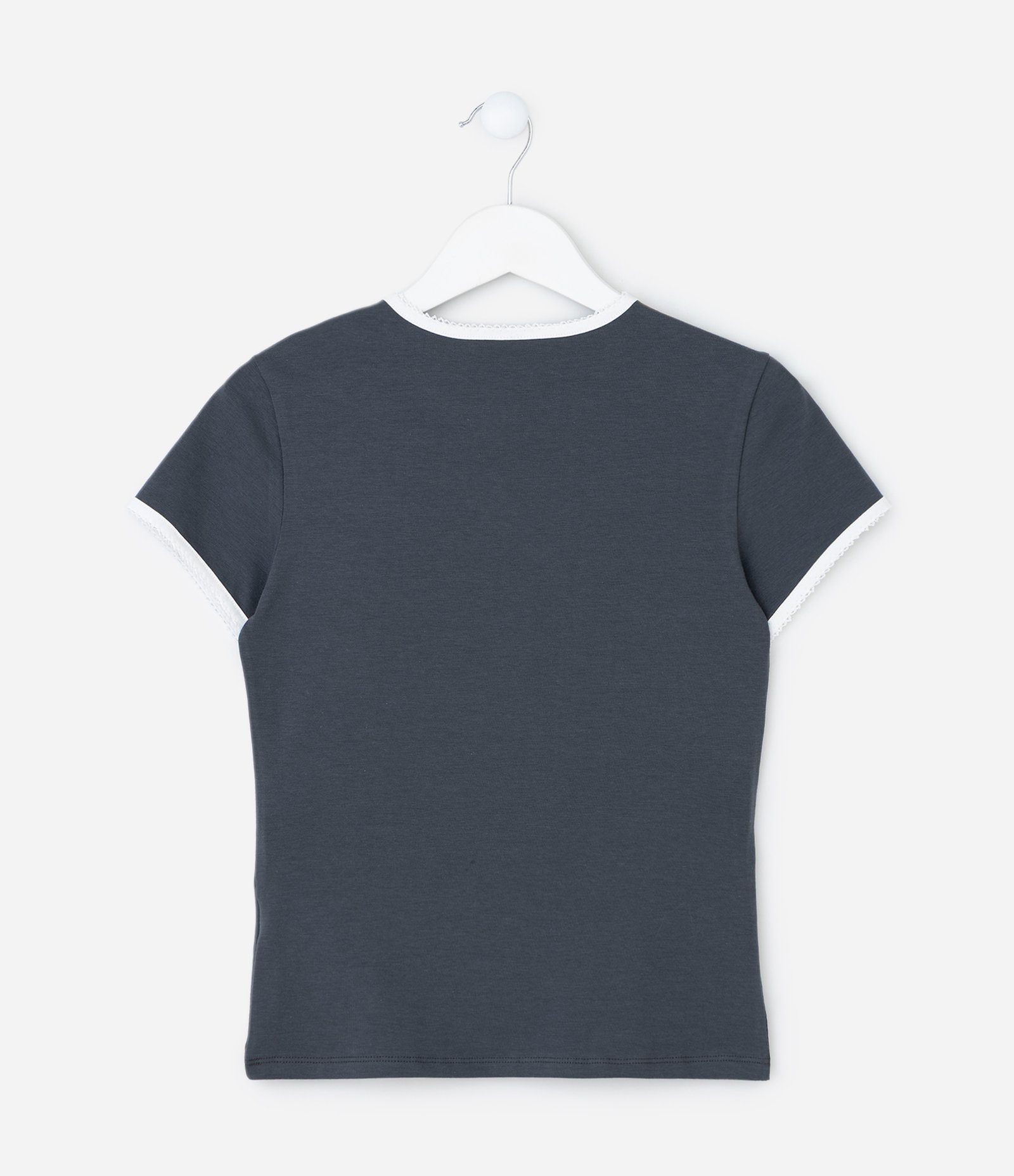 Camiseta Infantil Baby Look com Lettering – Tam 7 a 16 Anos Cinza Chumbo 2