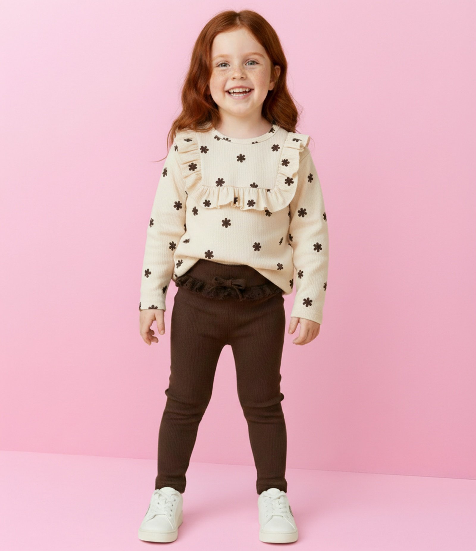 Blusa Infantil Texturizada com Babado e Estampa Floral – Tam 1 a 5/6 Anos Off White 1