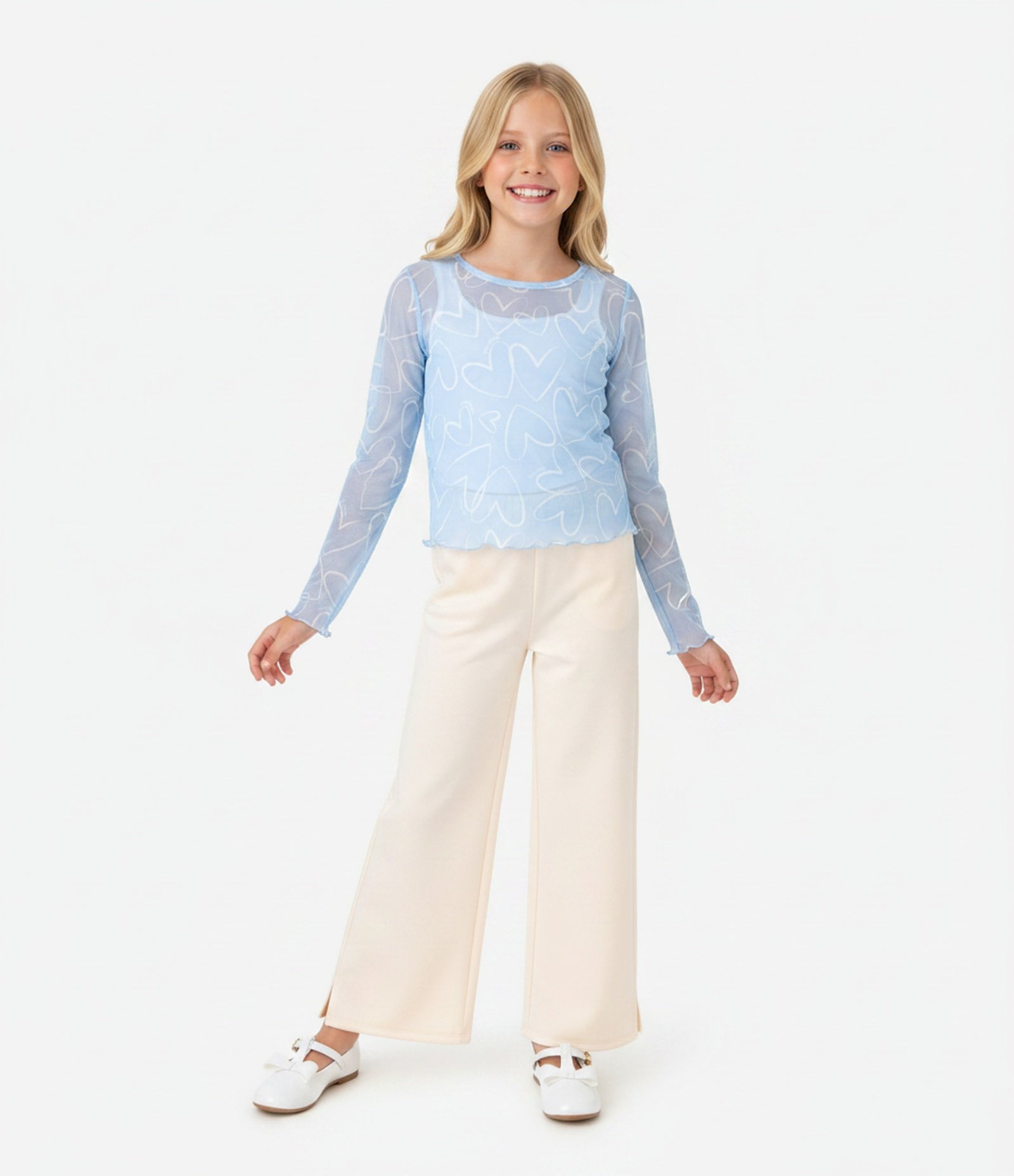 Calça Wide Leg Infantil em Moletom com Felpa - Tam 7 a 14 Anos Bege 1