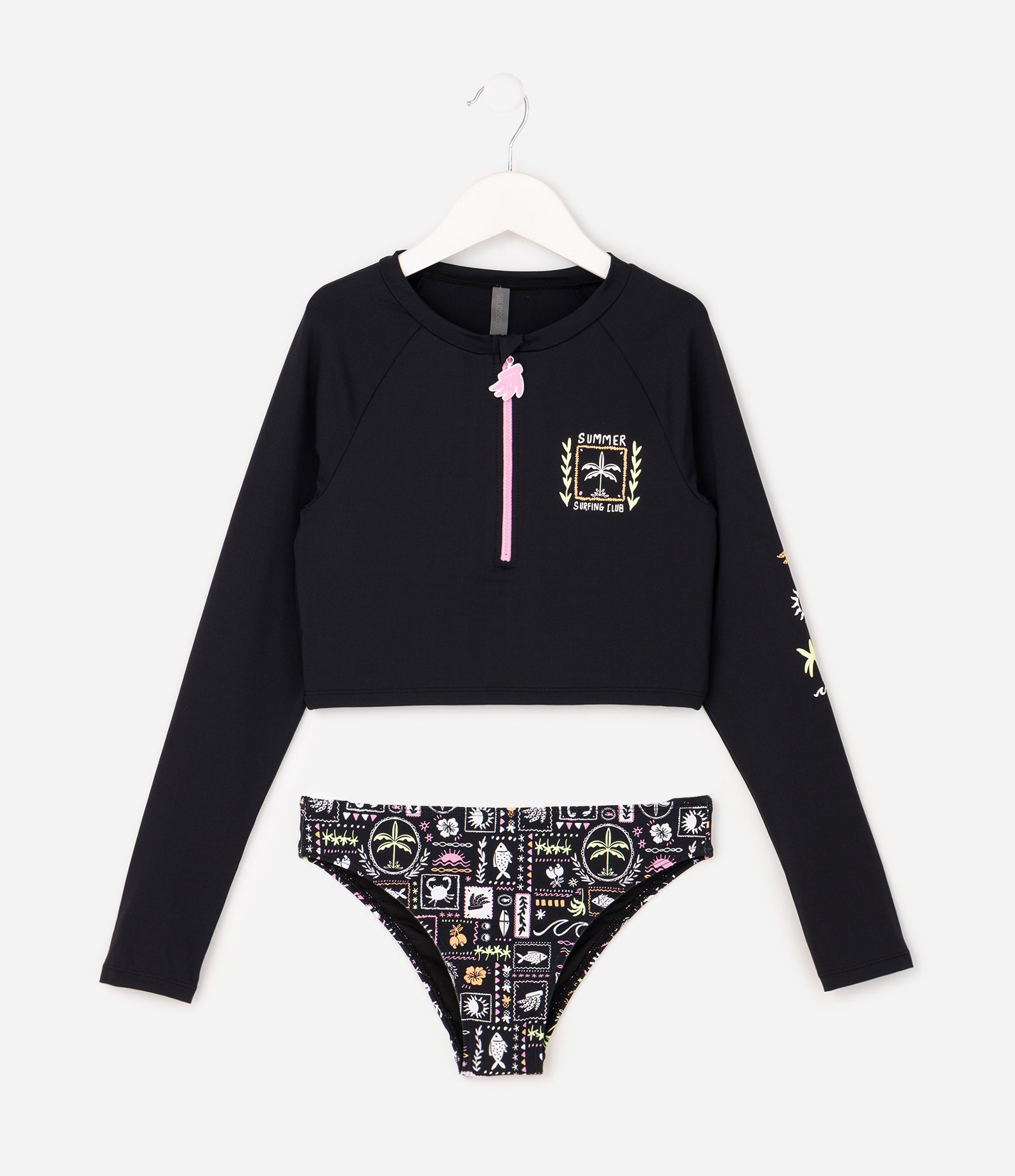 Conjunto Praia Infantil UV com Zíper Frontal Infantil - Tam 5 a 14 Anos Preto 1