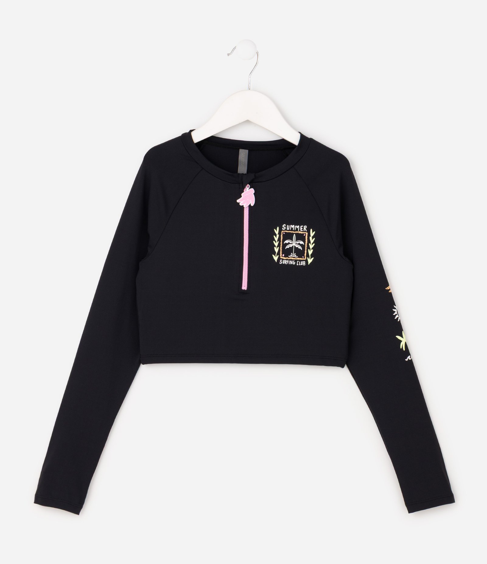Conjunto Praia Infantil UV com Zíper Frontal Infantil - Tam 5 a 14 Anos Preto 2