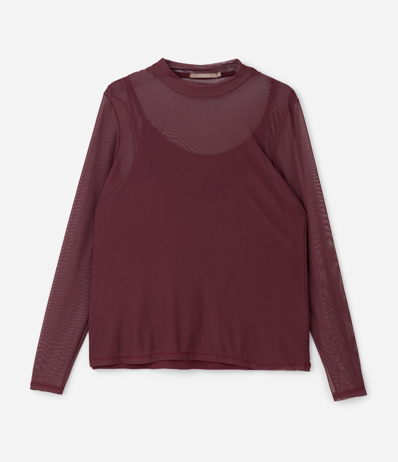 Blusa Manga Longa em Tule com Anágua e Golinha Curve & Plus Size Vinho 1