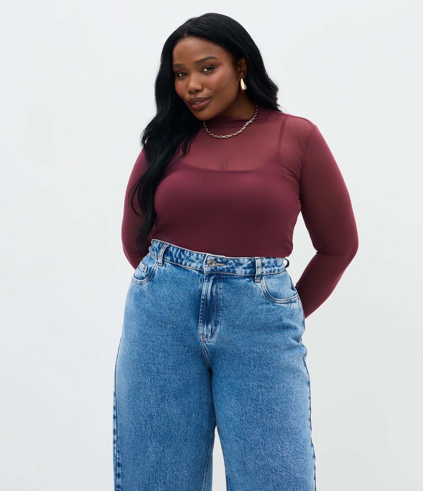 Blusa em Tule com Anágua e Golinha Curve & Plus Size Vinho 1