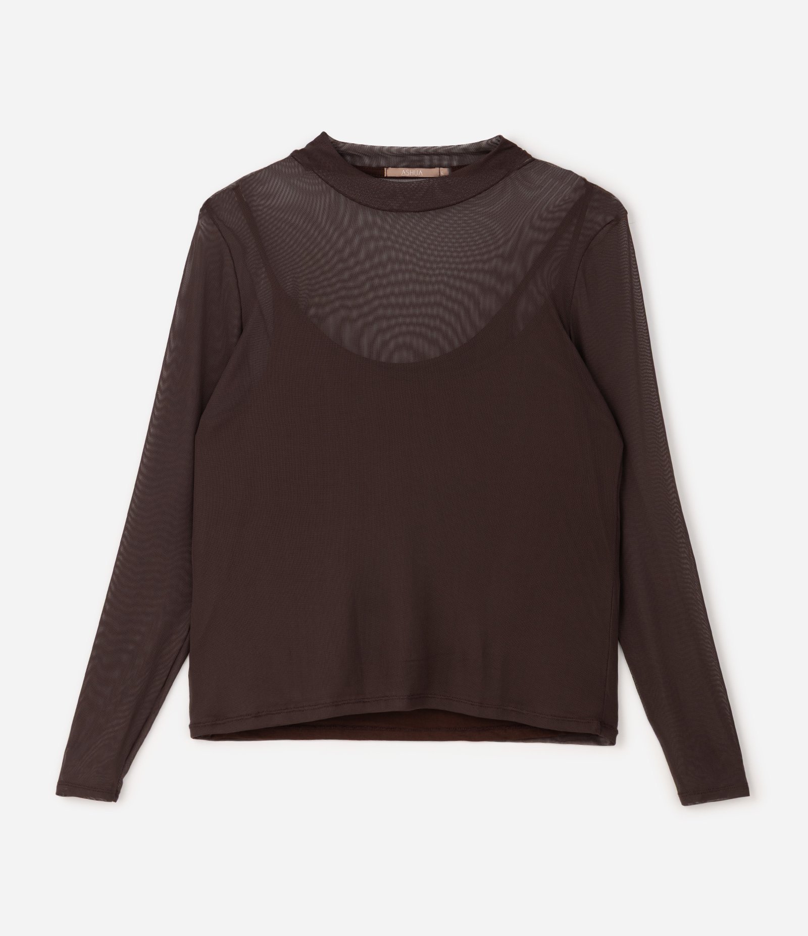 Blusa em Tule com Anágua e Golinha Curve & Plus Size Marrom 4