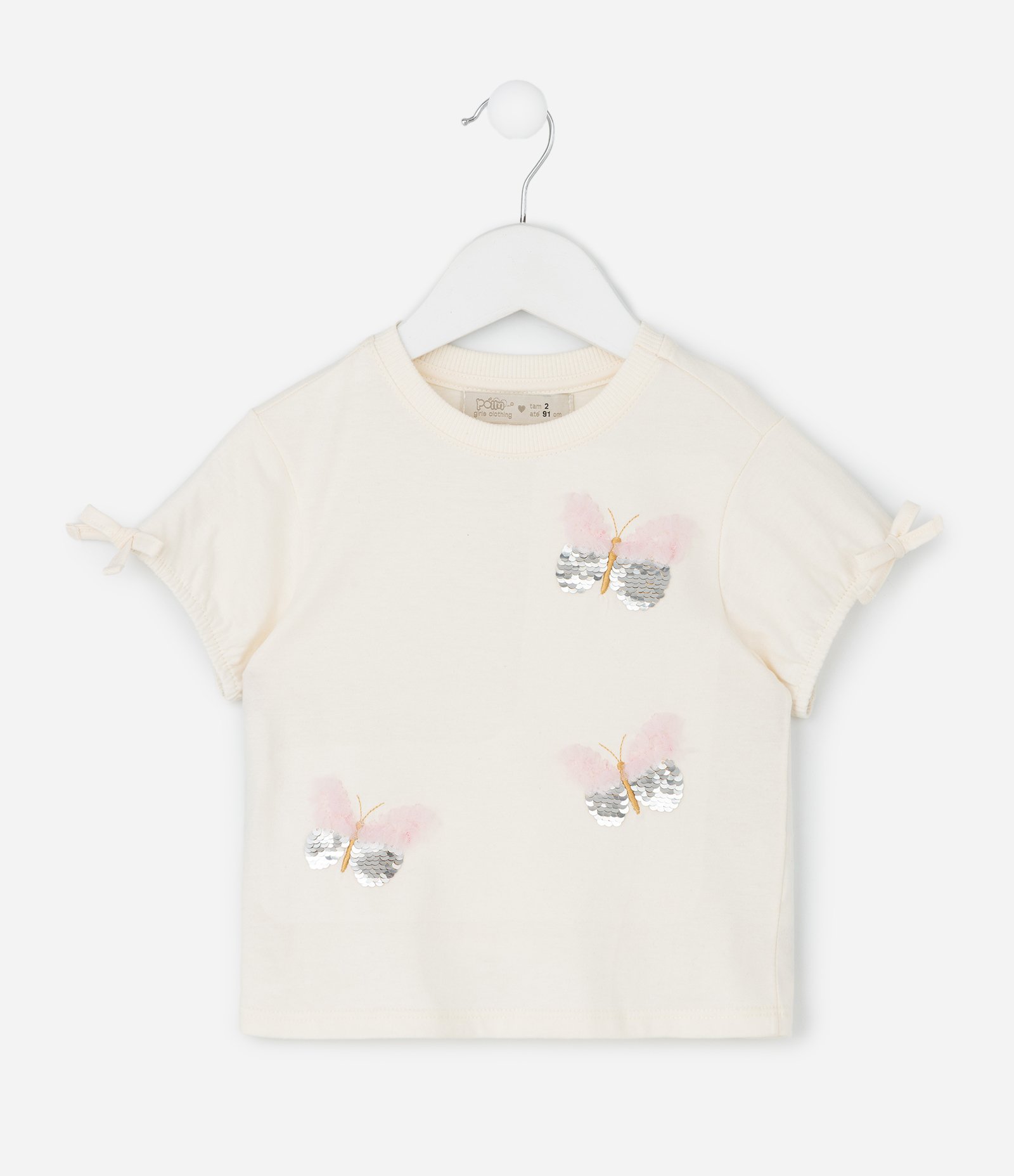 Blusa Infantil com Aplicação de Borboletas de Paetê – Tam 1 a 6 Anos Bege Claro 1