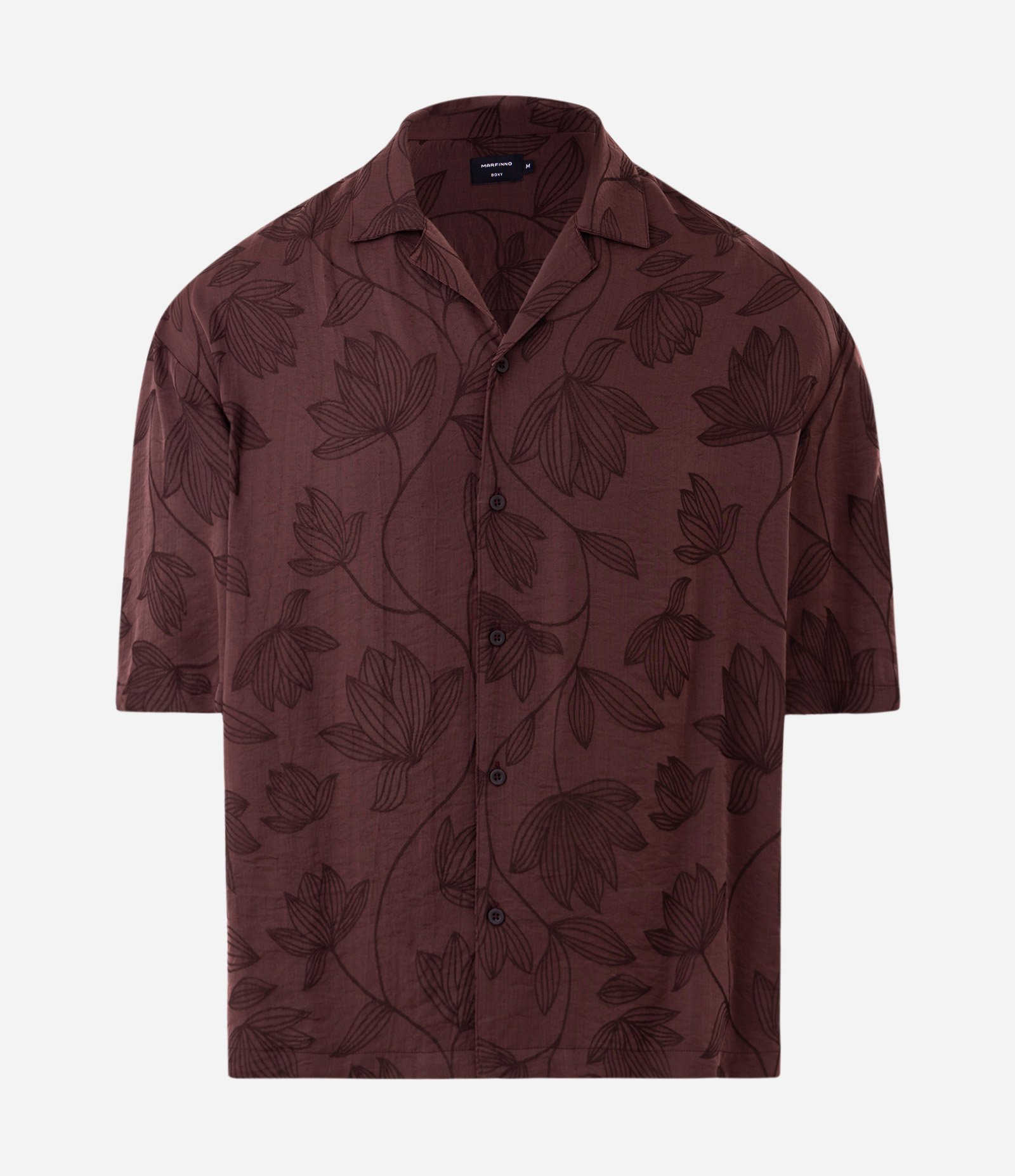 Camisa Manga Curta Jacquard Floral Boxy Marrom 6