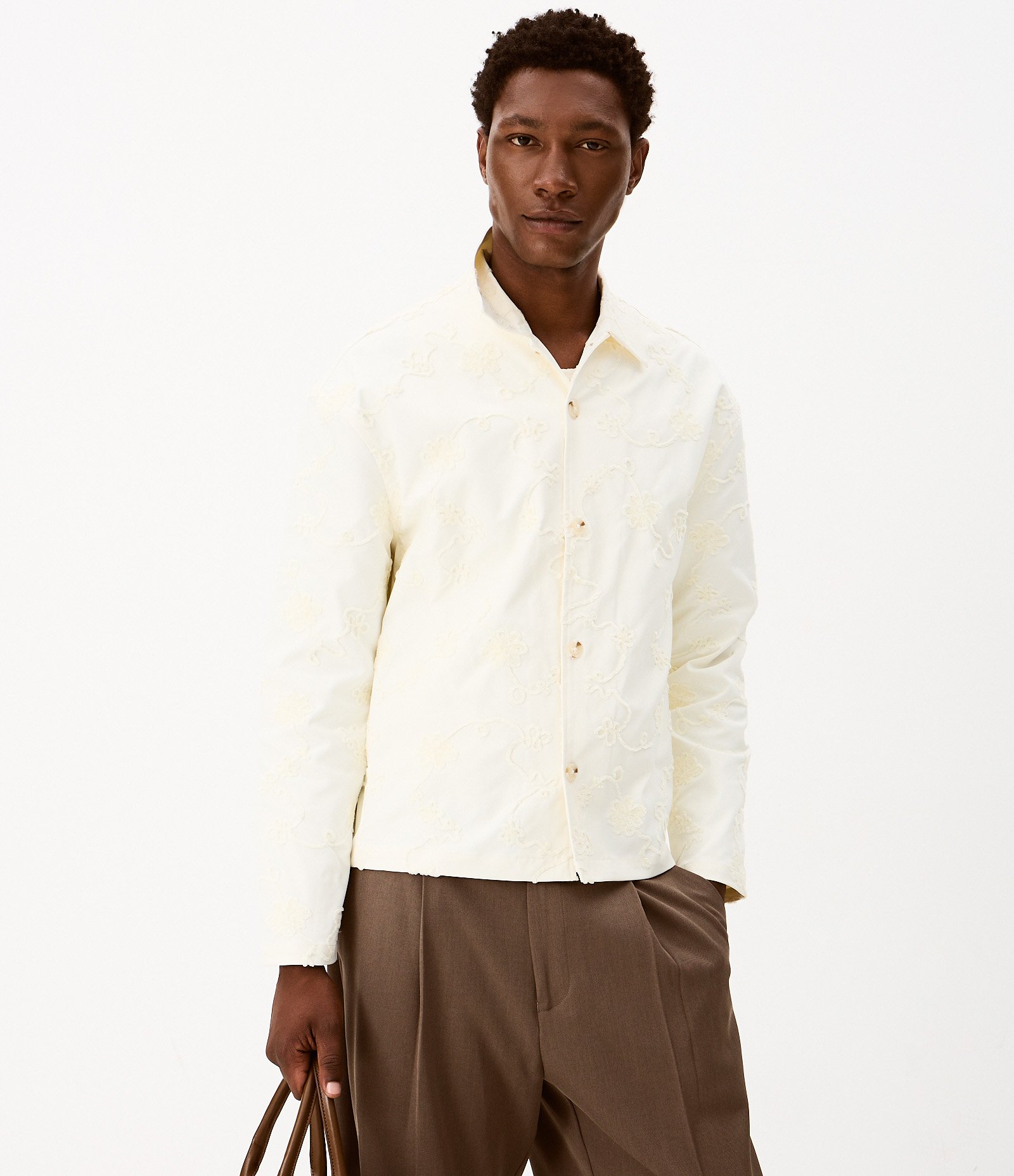 Camisa Boxy em Chenille com Bordado Floral Off White 2