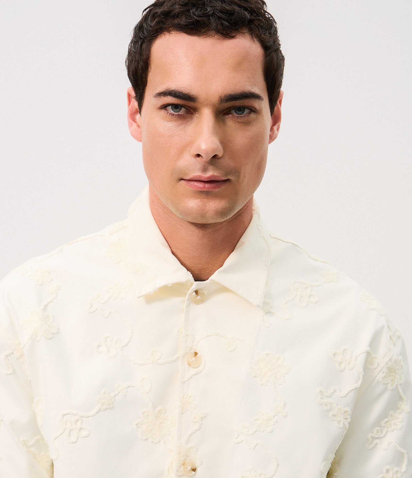 Camisa Boxy em Chenille com Bordado Floral Off White 7