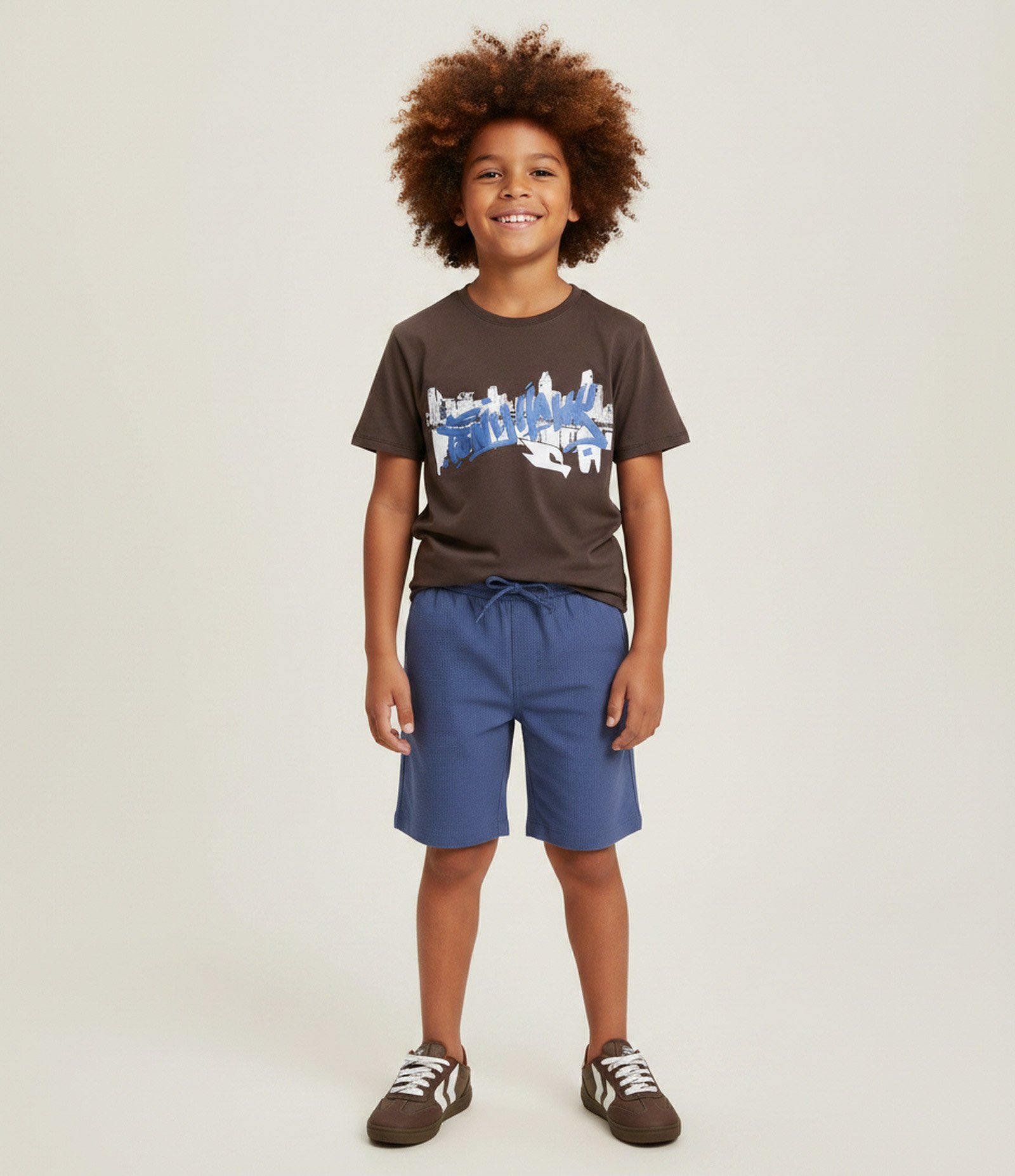 Bermuda Infantil Microfibra Texturizada - Tam 5 a 14 Anos Azul 1