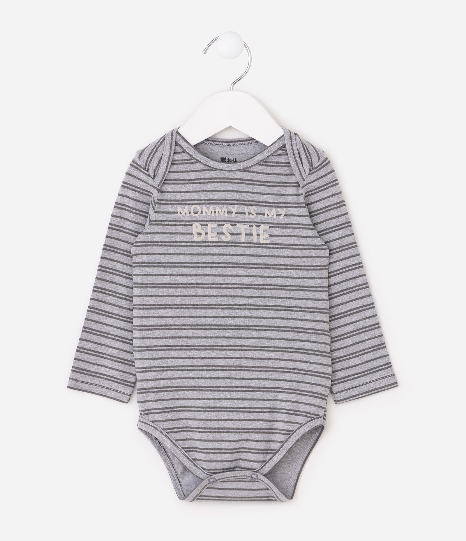Body Infantil Listrado Mommy is My Bestie - Tam 0 a 18 Meses Cinza 1