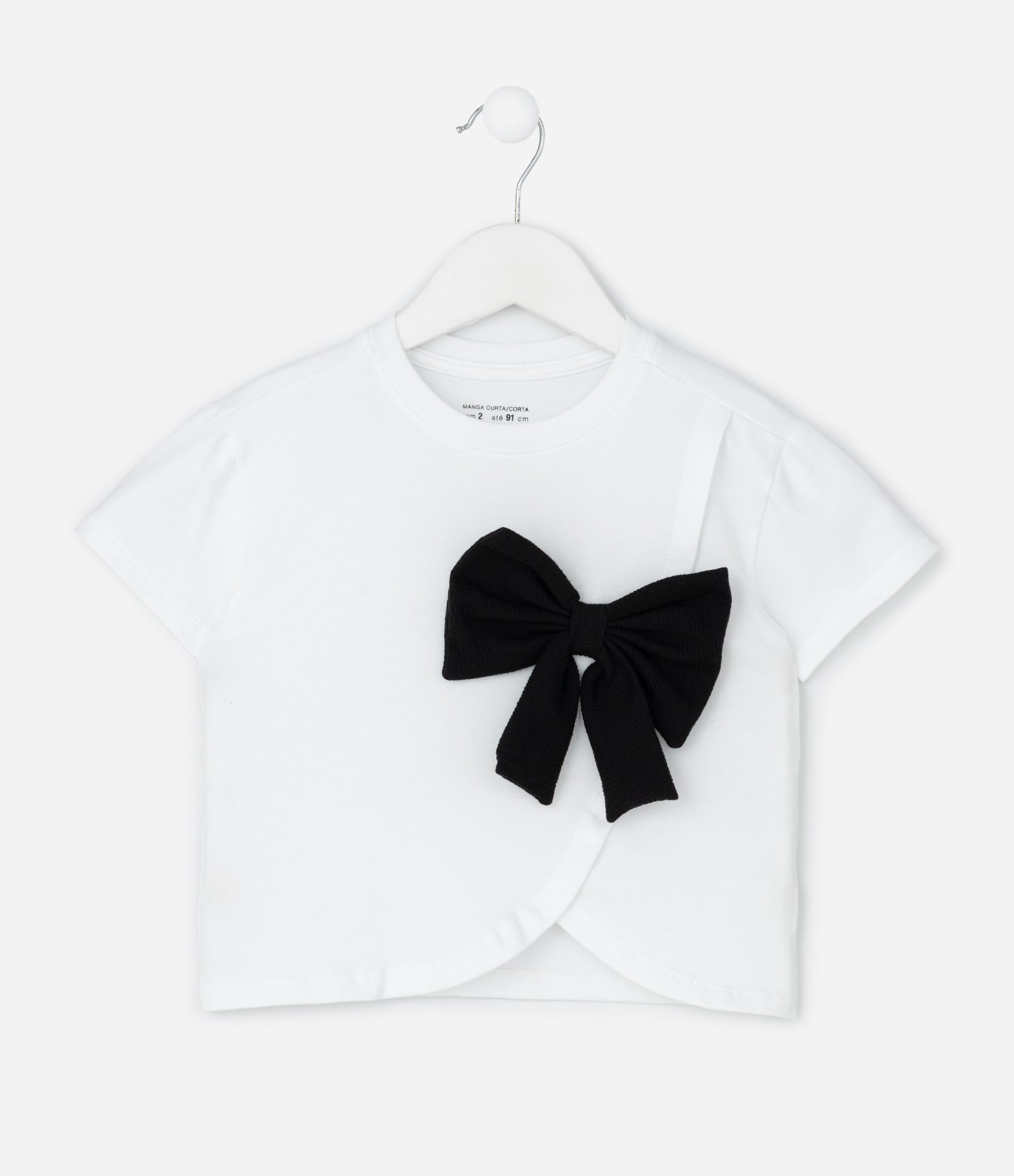 Blusa Infantil Canelada com Laço Aplicado – Tam 1 a 6 Anos Branco 2