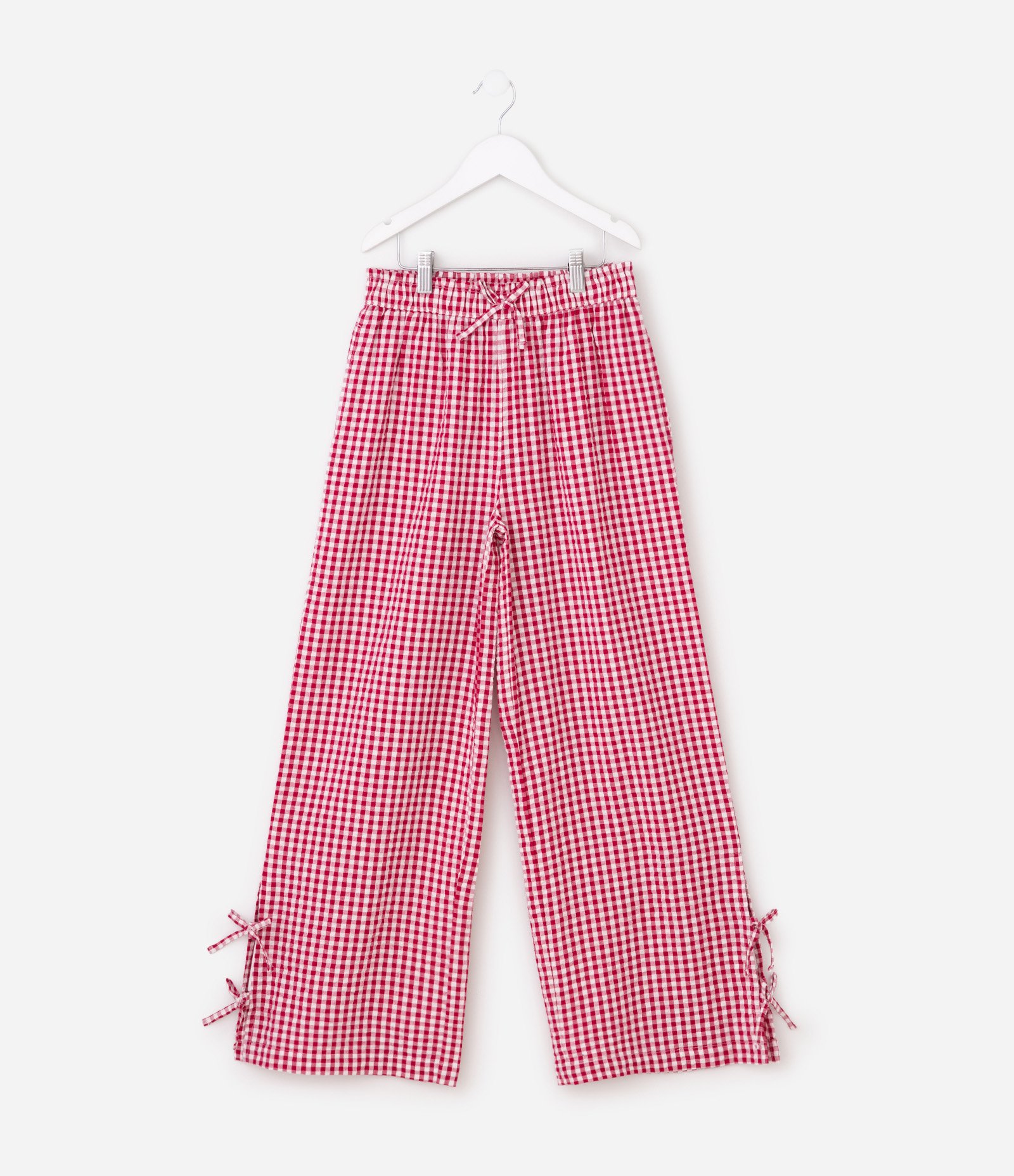 Calça Wide Leg Vichy Vermelha - Tam 7 a 16 Anos Rosa 2