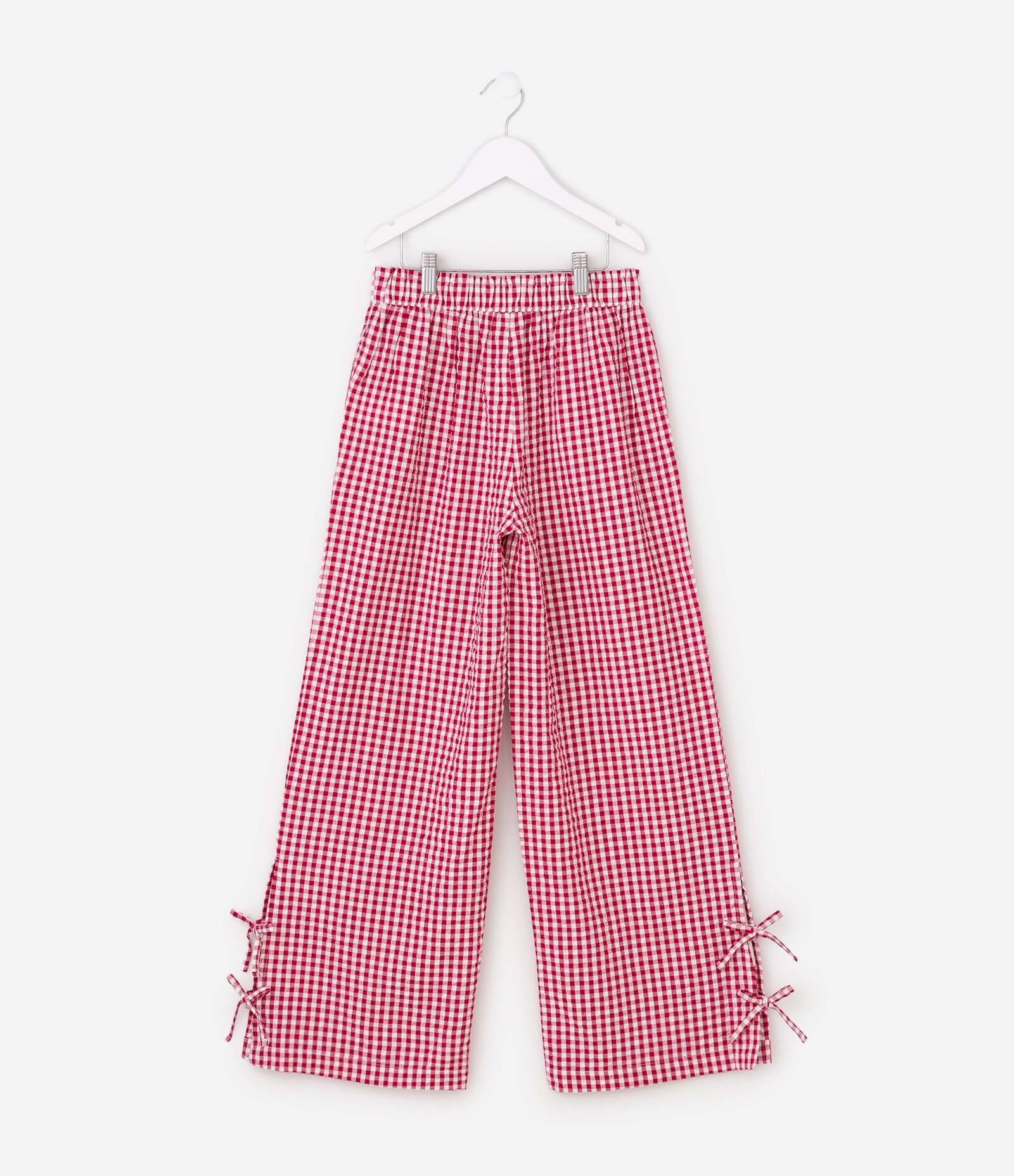 Calça Wide Leg Vichy Vermelha - Tam 7 a 16 Anos Rosa 3