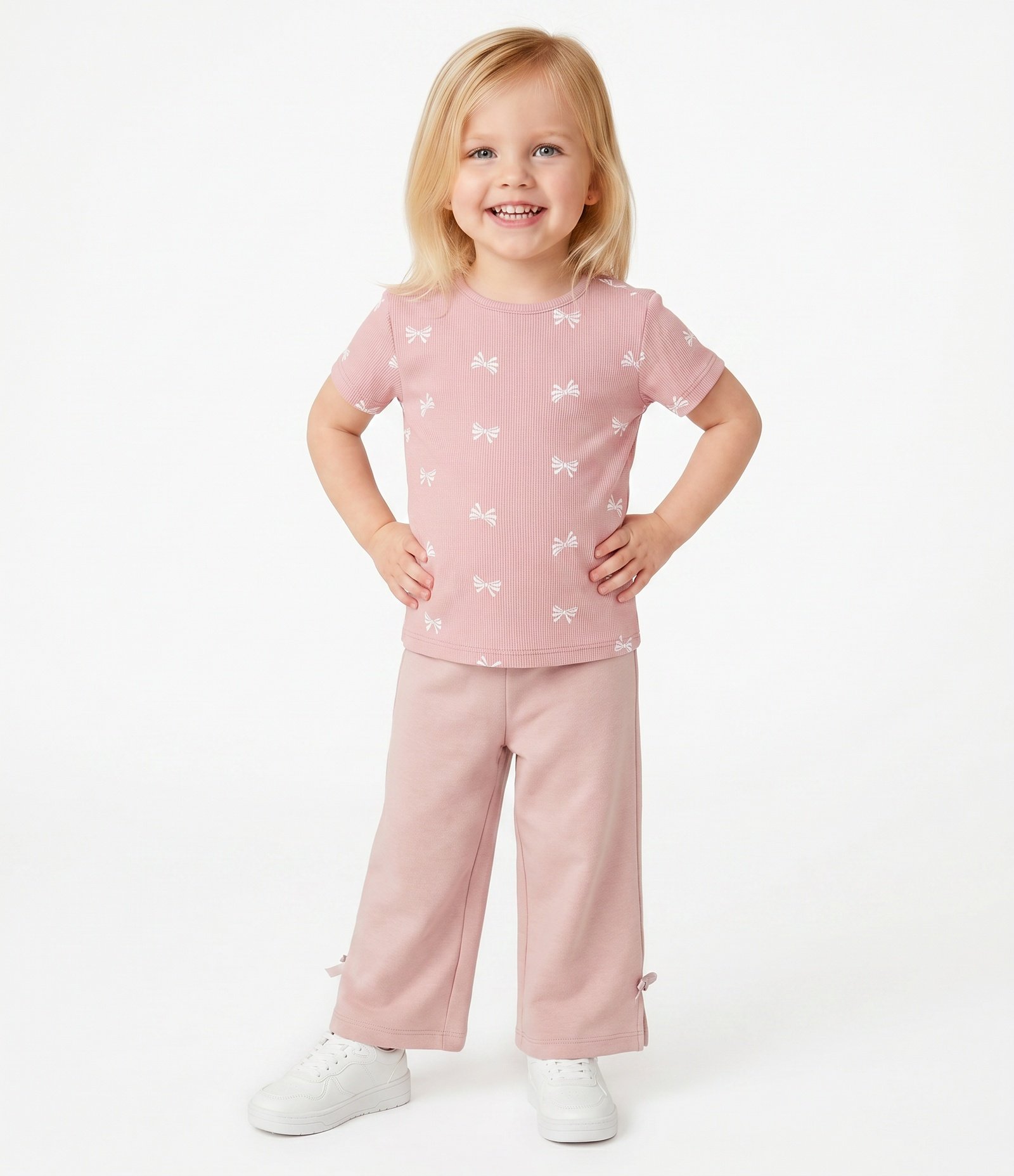 Calça Wide Leg Infantil com Lacinhos Laterais – Tam 1 a 6 Anos Rosa Claro 1