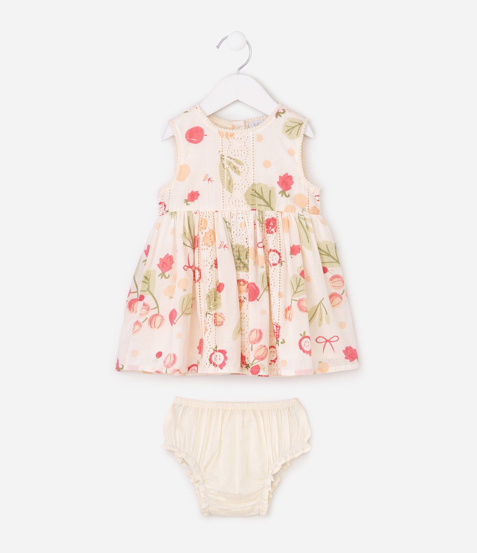 Vestido Bebê Floral Laise com Calcinha - Tam 3 a 18 Meses Bege 2