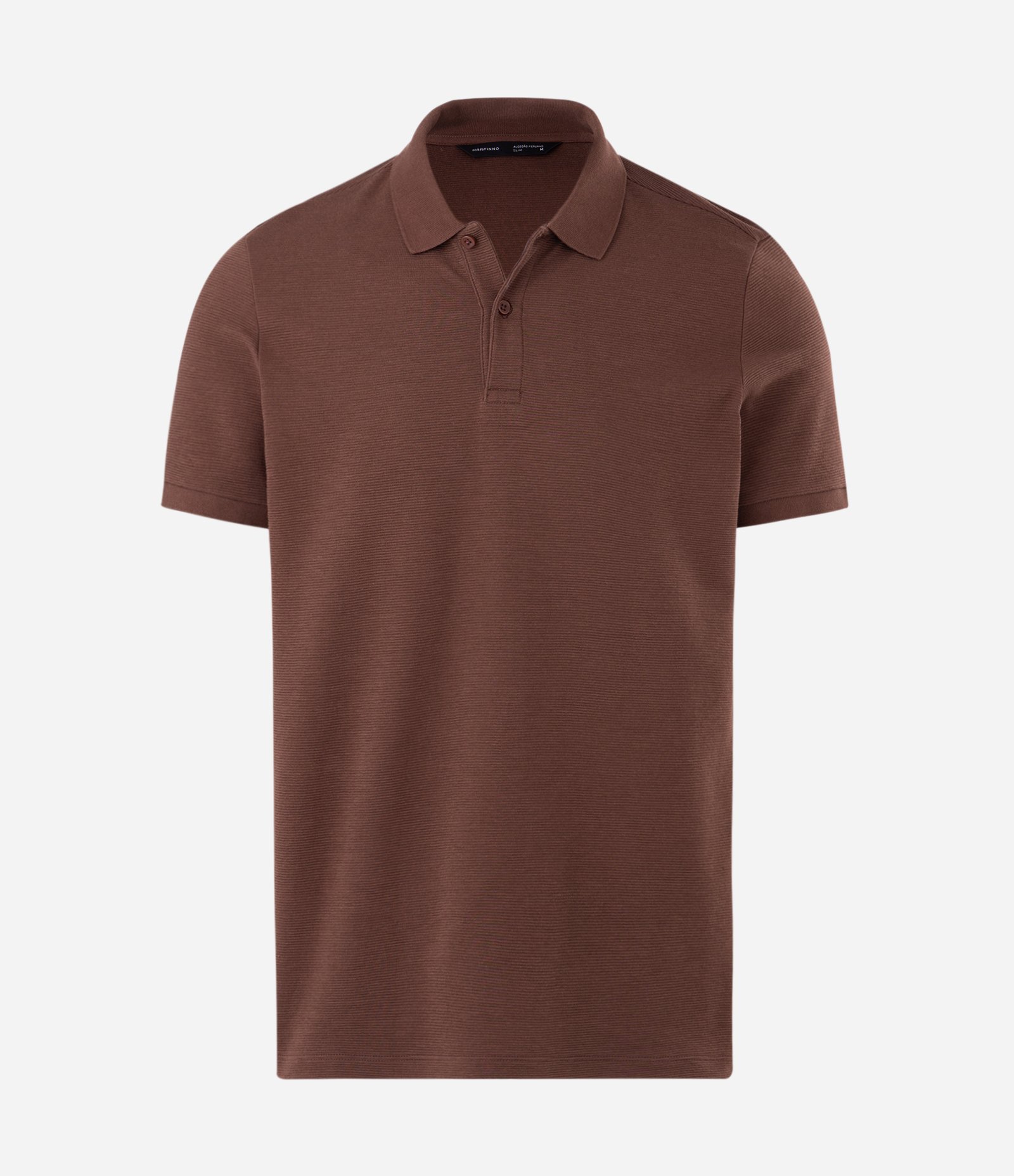 Camisa Polo Slim com Botões e Textura Canelada Marrom 5