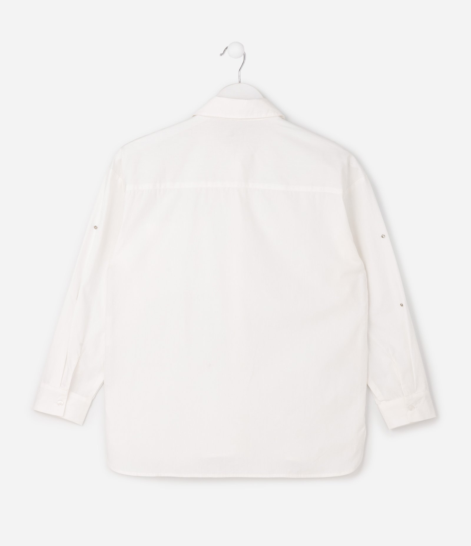 Camisa Oversized Infantil em Tricoline com Aplicações Brilhantes – Tam 7 a 14 Anos Branco 3