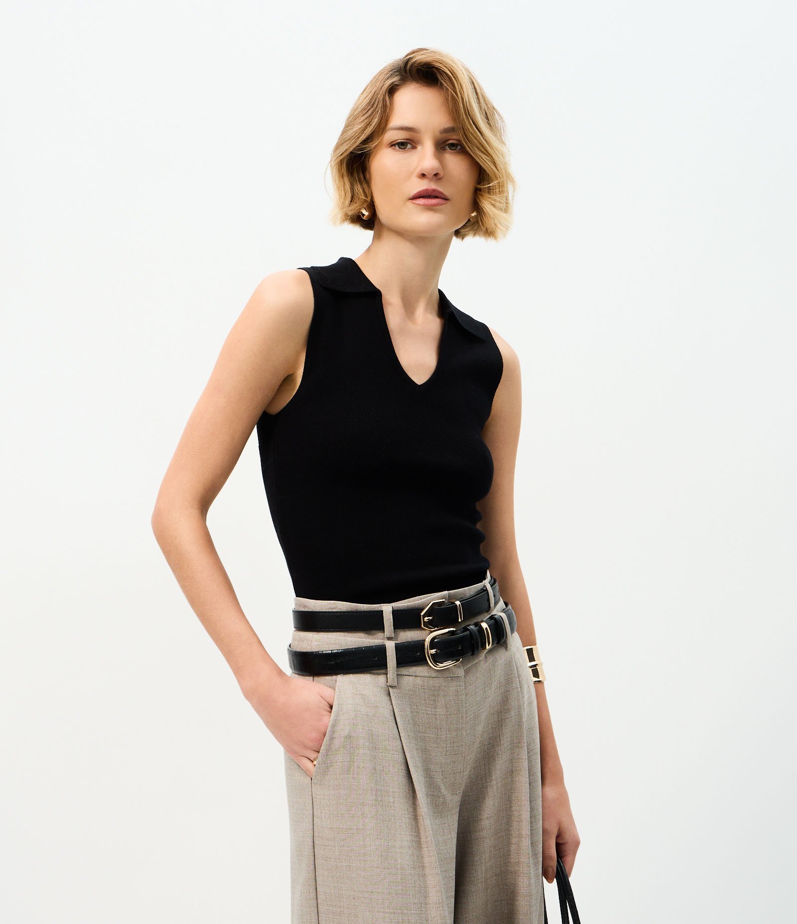 Blusa em Tricô com Gola Polo Preto 1