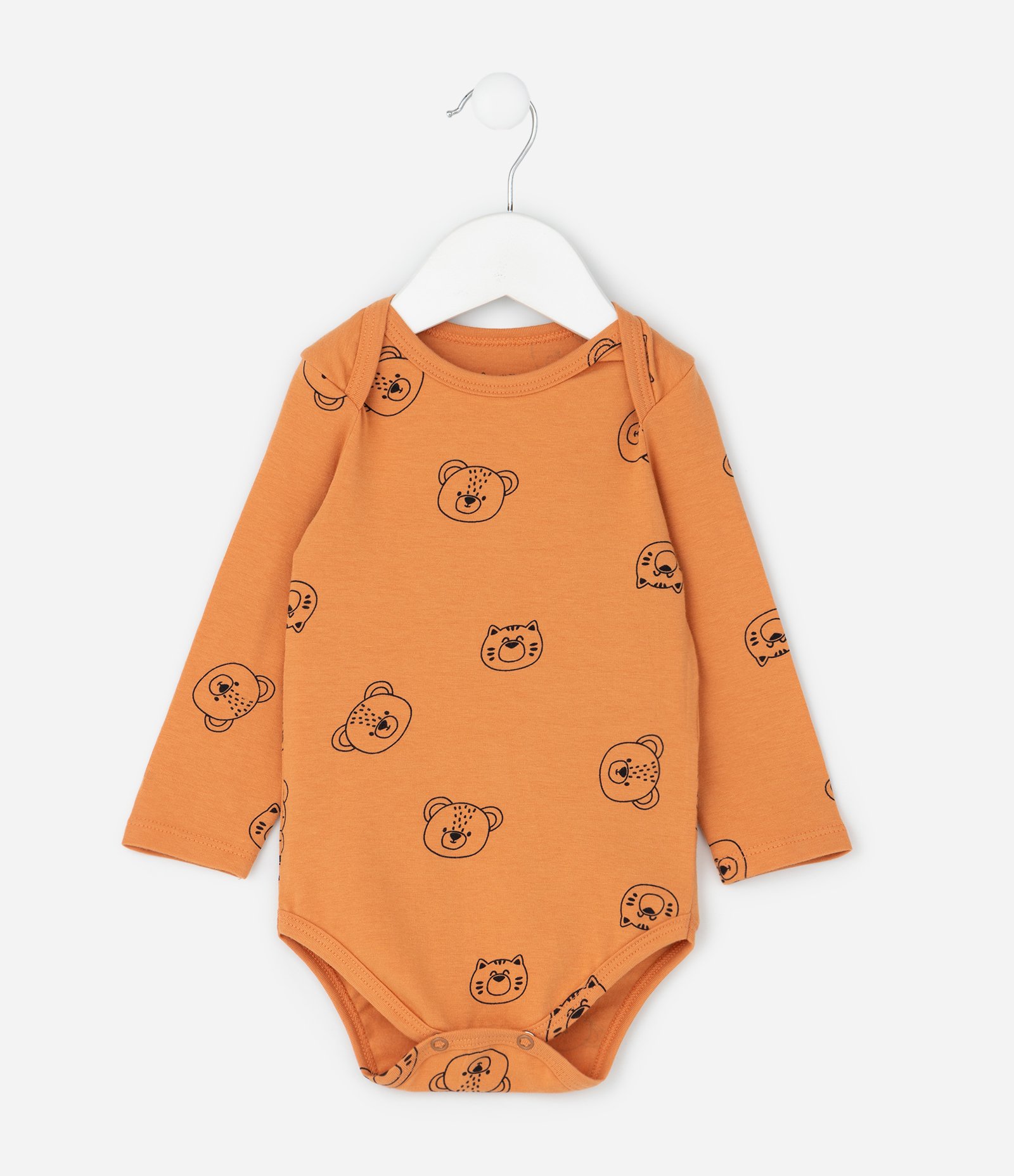 Body Infantil com Estampa Fullprint com Cara de Urso – Tam RN a 18 Meses Caramelo 1