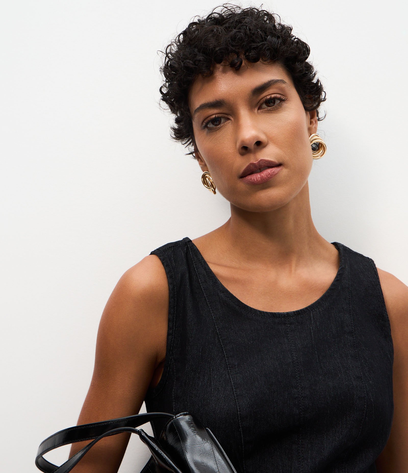 Vestido Midi em Jeans com Recortes e Gola Redonda Preto 3
