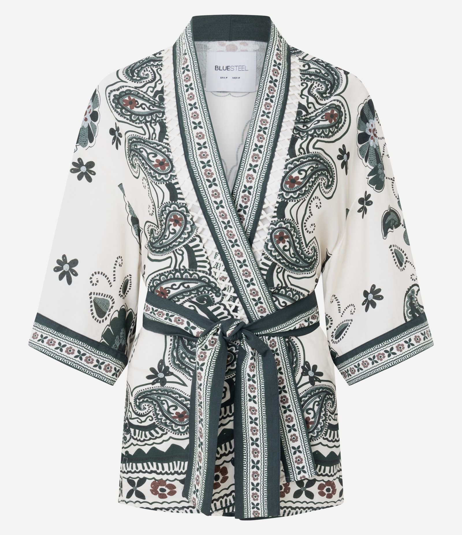 Kimono em Viscose com Estampa Lenço Retrô e Faixa para Amarração Off White 5